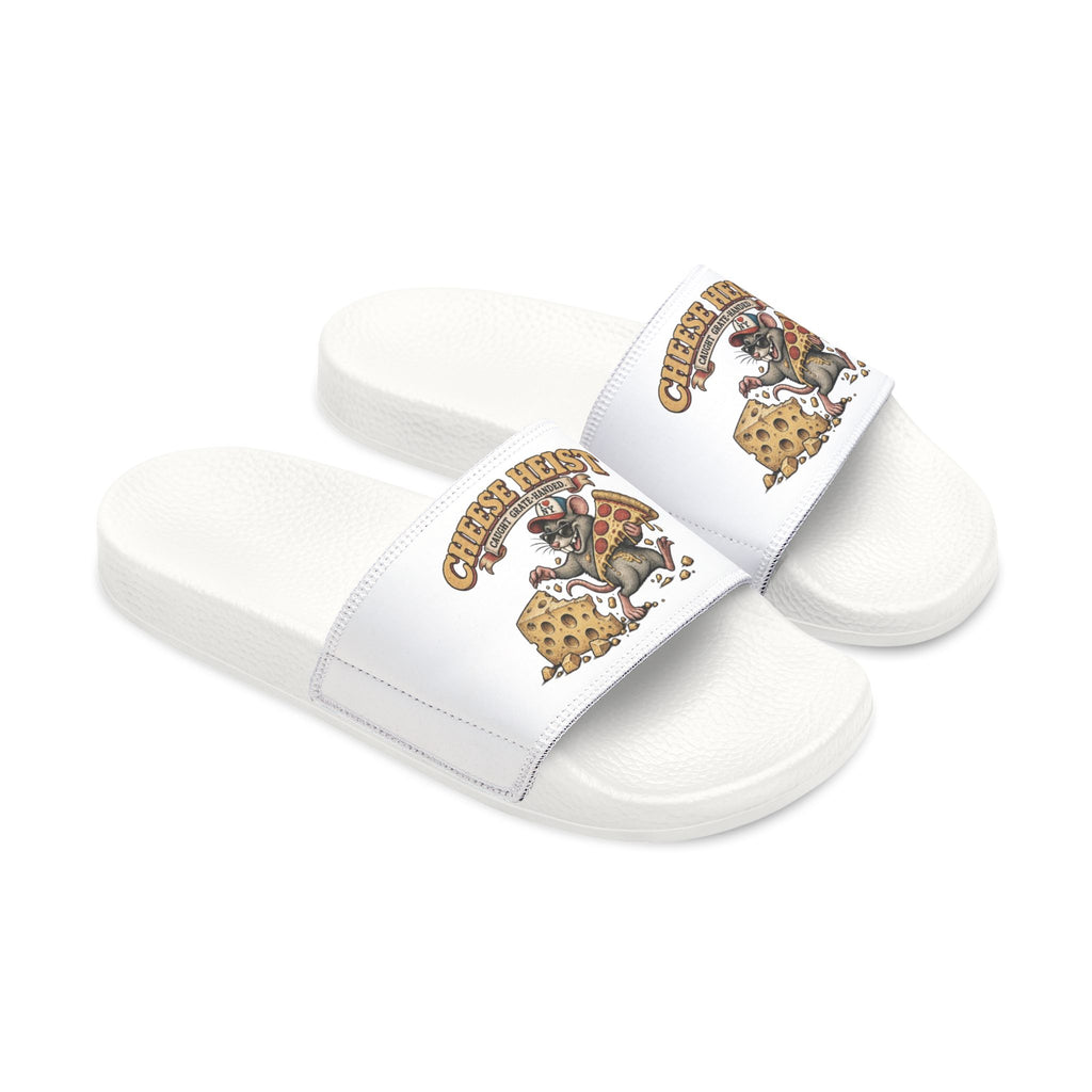 Youth Pizza Rat Slide Sandals — "Cheese First" Graphic Slides for Kids