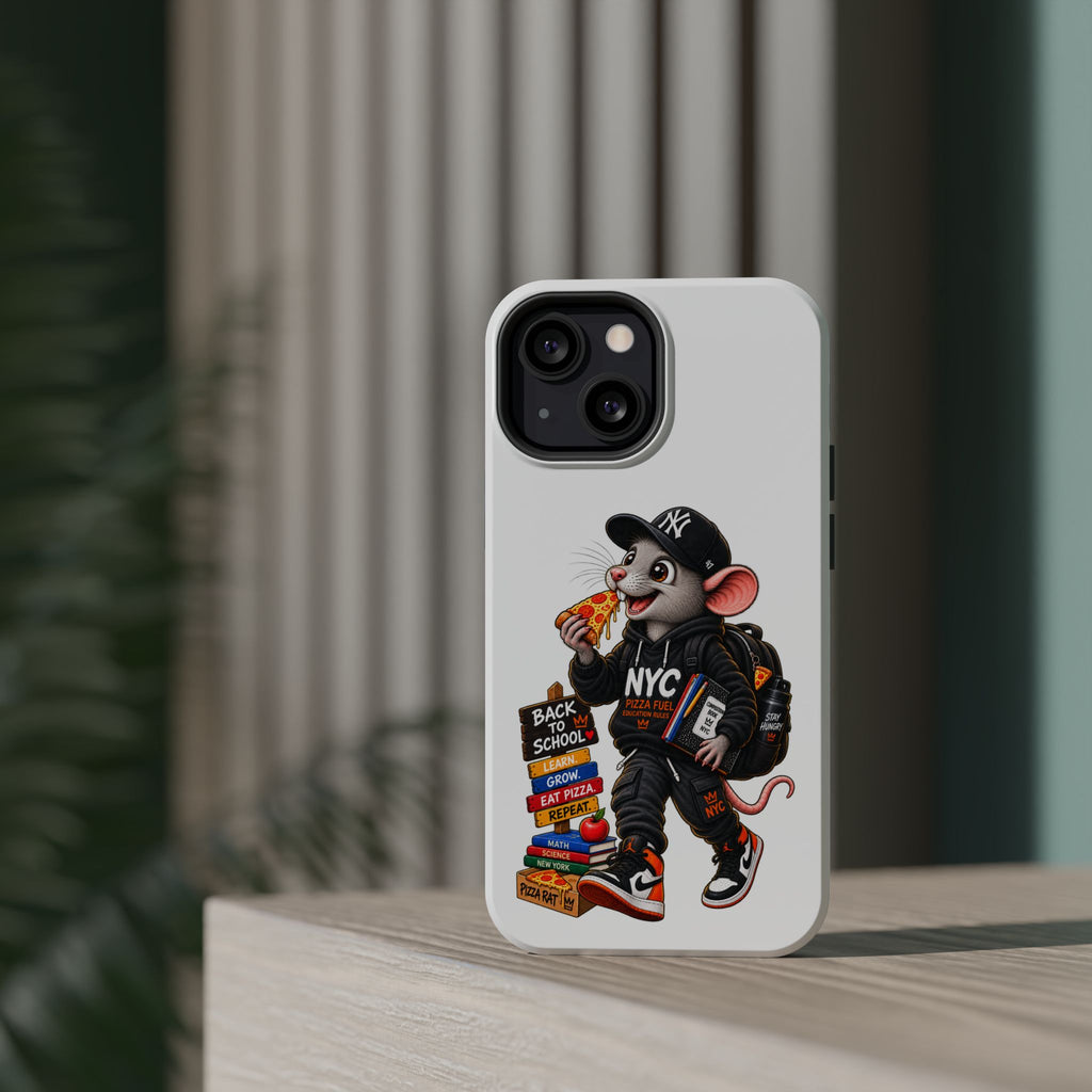 NYC Street Rat Phone Case – Magnetic Impact-Resistant iPhone Case with Back-to-School Pizza Design