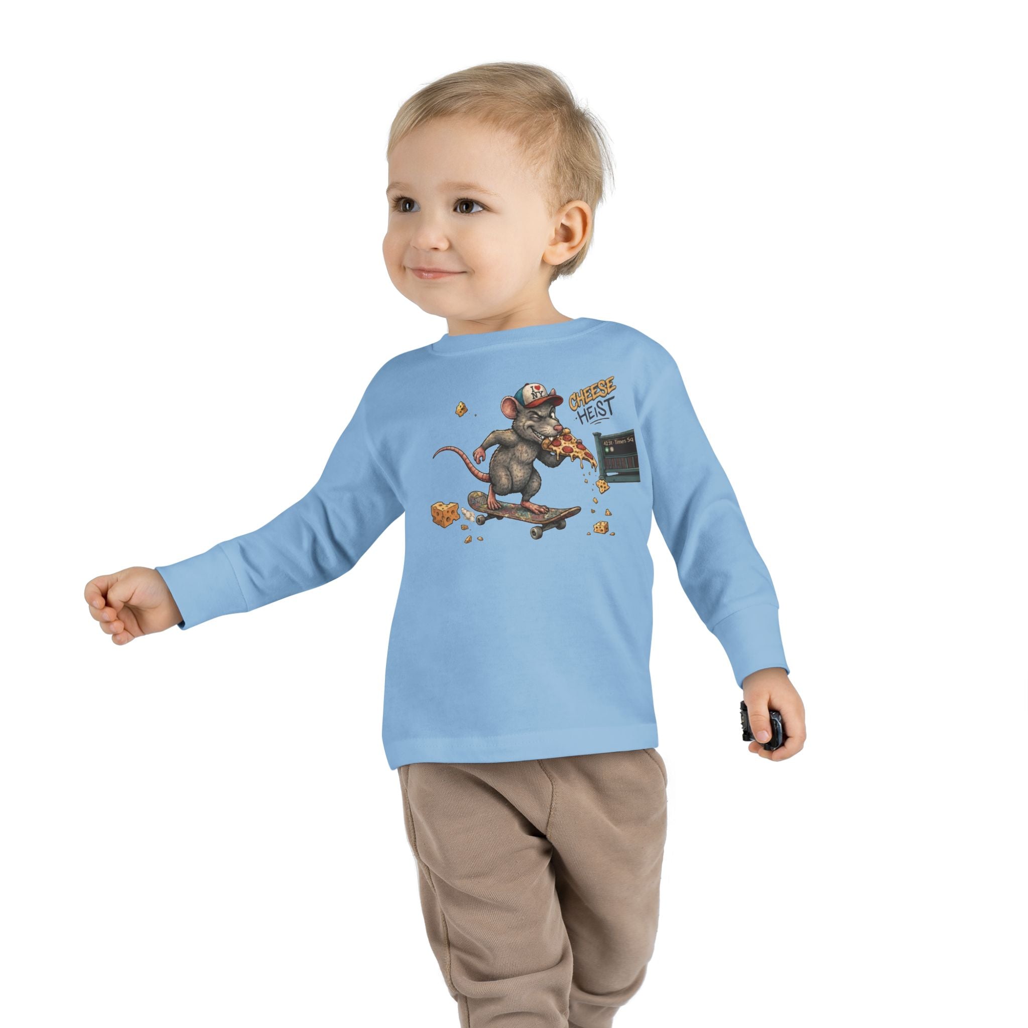 Skateboard Rat Toddler Long Sleeve Tee — Cute Skater Mouse Graphic Shirt
