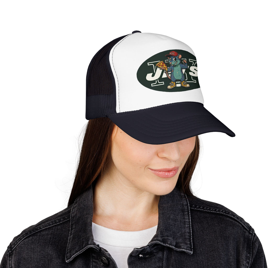 Rat Mascot Pizza Trucker Hat – Retro Sports Logo Foam Cap - NY Jets