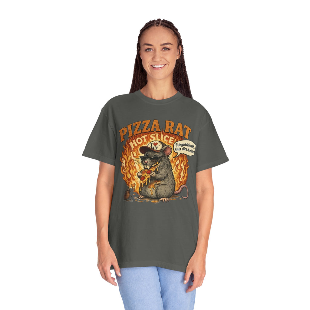 Pizza Rat Hot Slice T-Shirt — Funny Retro Rat Eating Pizza Graphic Tee