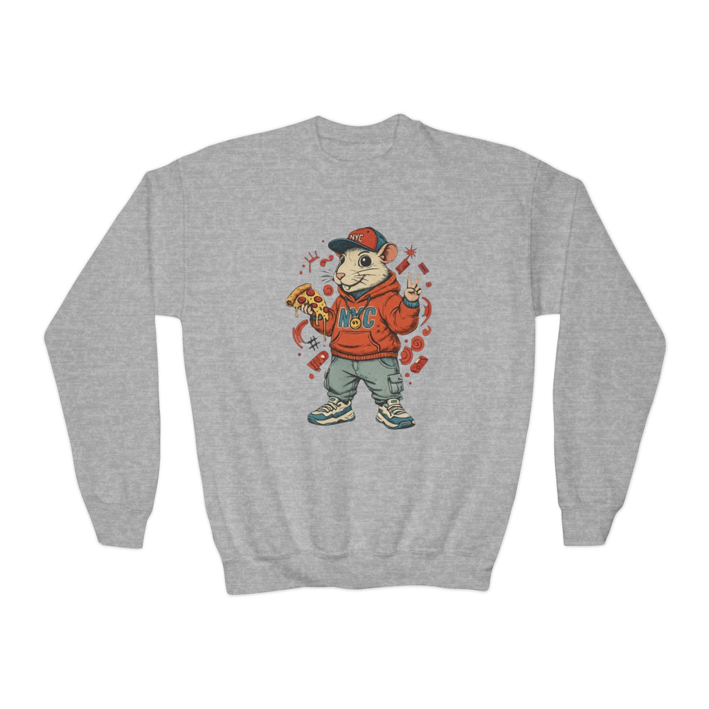 Kids Pizza Rat Crewneck Sweatshirt — Cute Rodent Streetwear