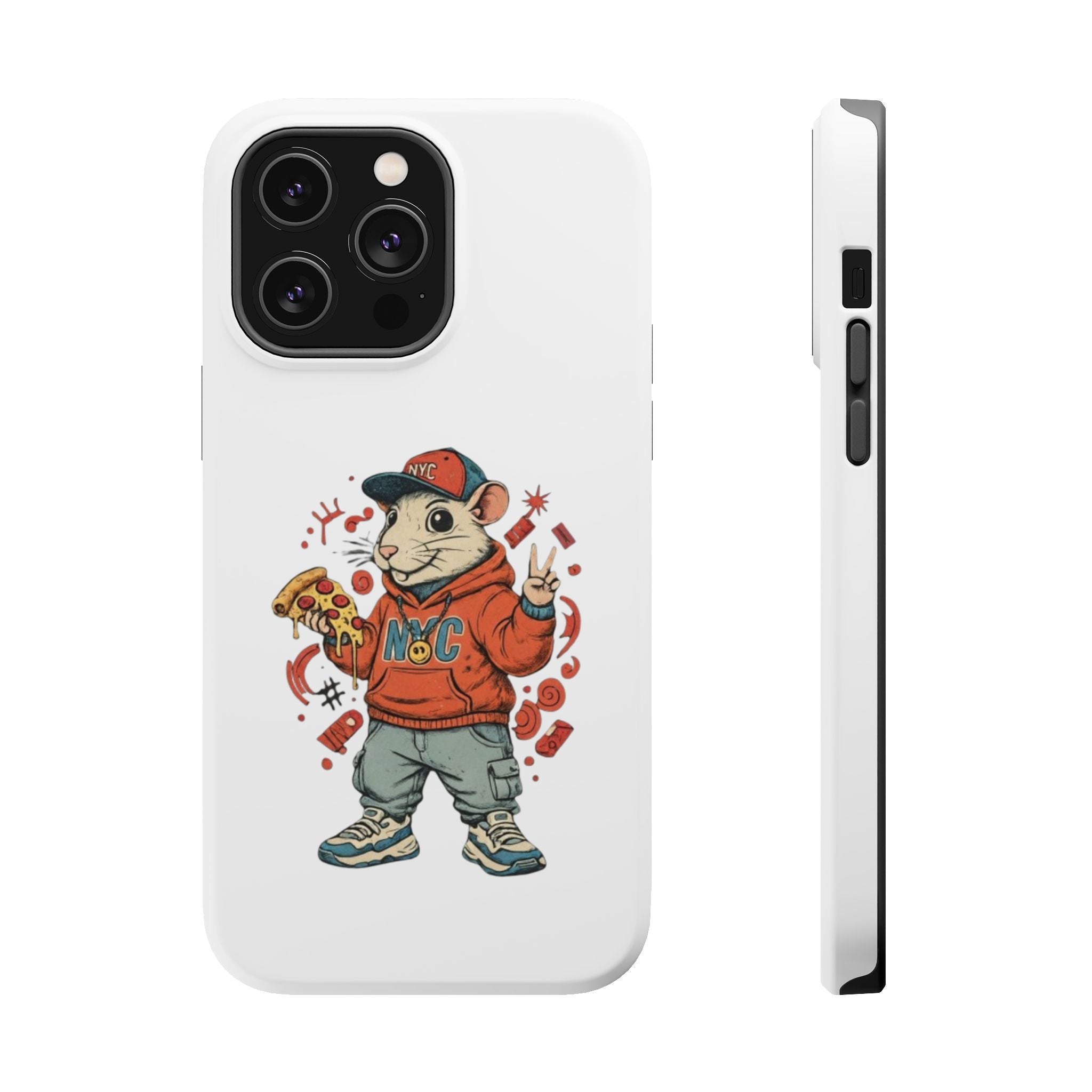 Streetwear Pizza Rat Phone Case — Magnetic Impact‑Resistant iPhone Case with Pizza Skateboard Design