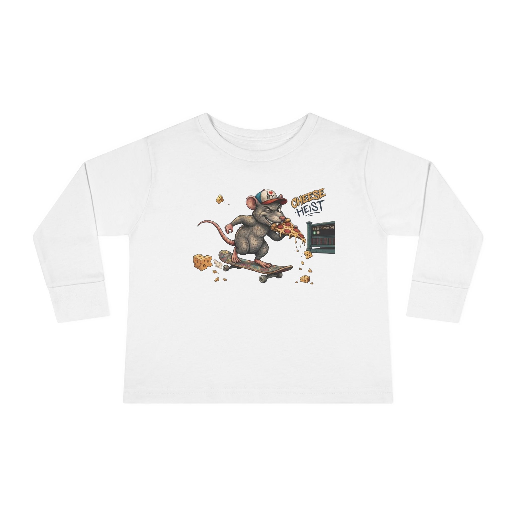 Skateboard Rat Toddler Long Sleeve Tee — Cute Skater Mouse Graphic Shirt
