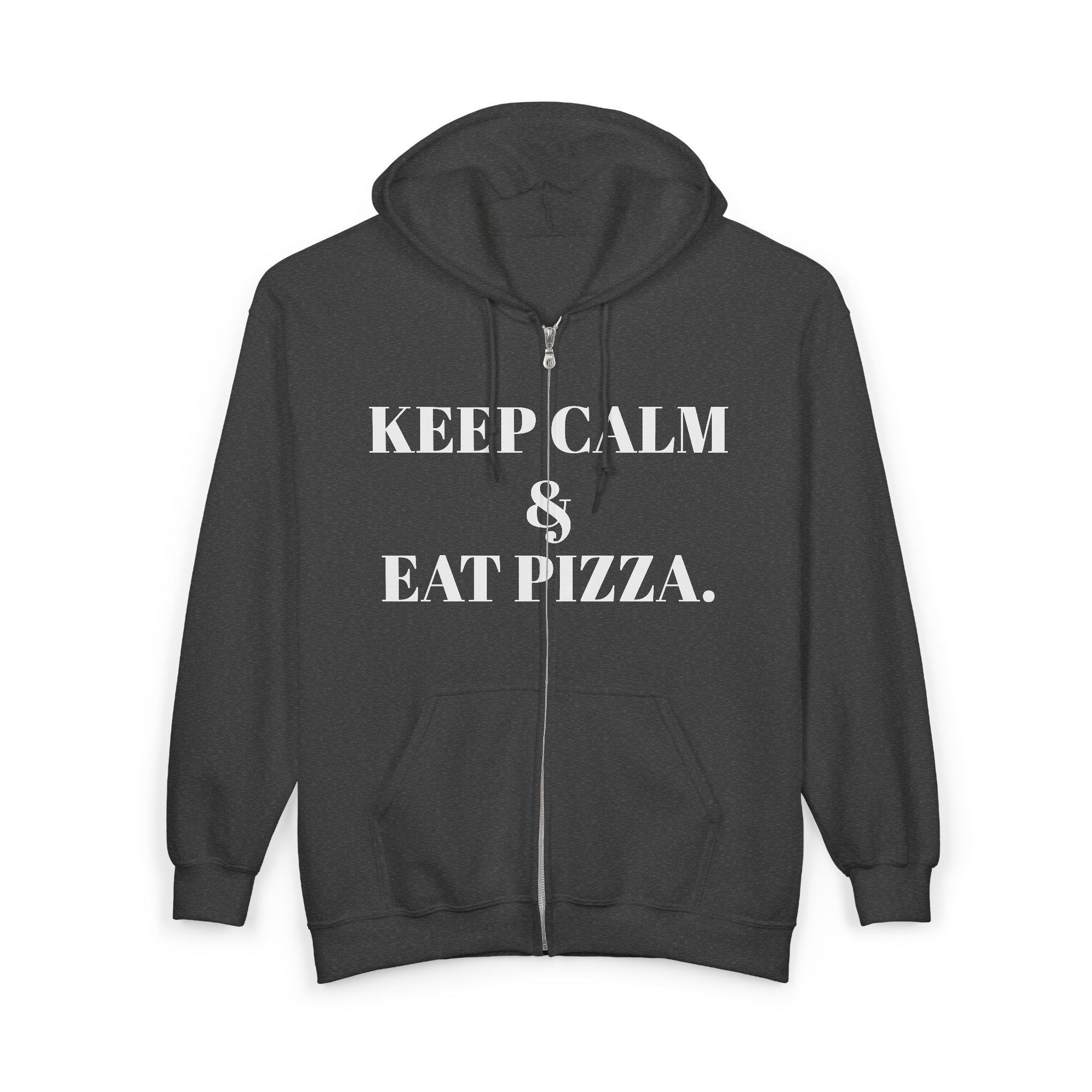 Keep Calm & Eat Pizza Zip Hoodie — Rat with Pizza Graphic Zip-Up Sweatshirt