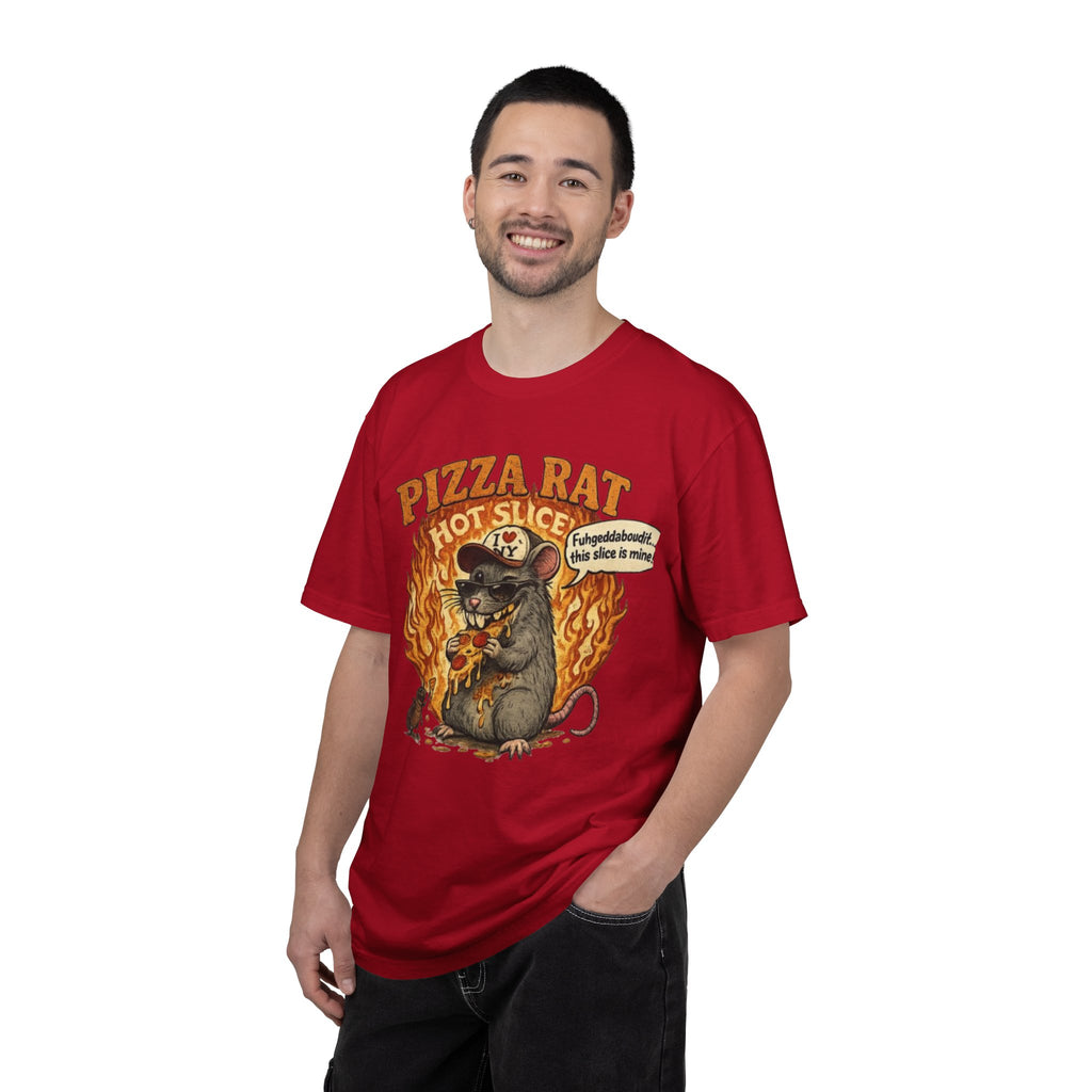 Pizza Rat Hot Slice T-Shirt — Funny Retro Rat Eating Pizza Graphic Tee