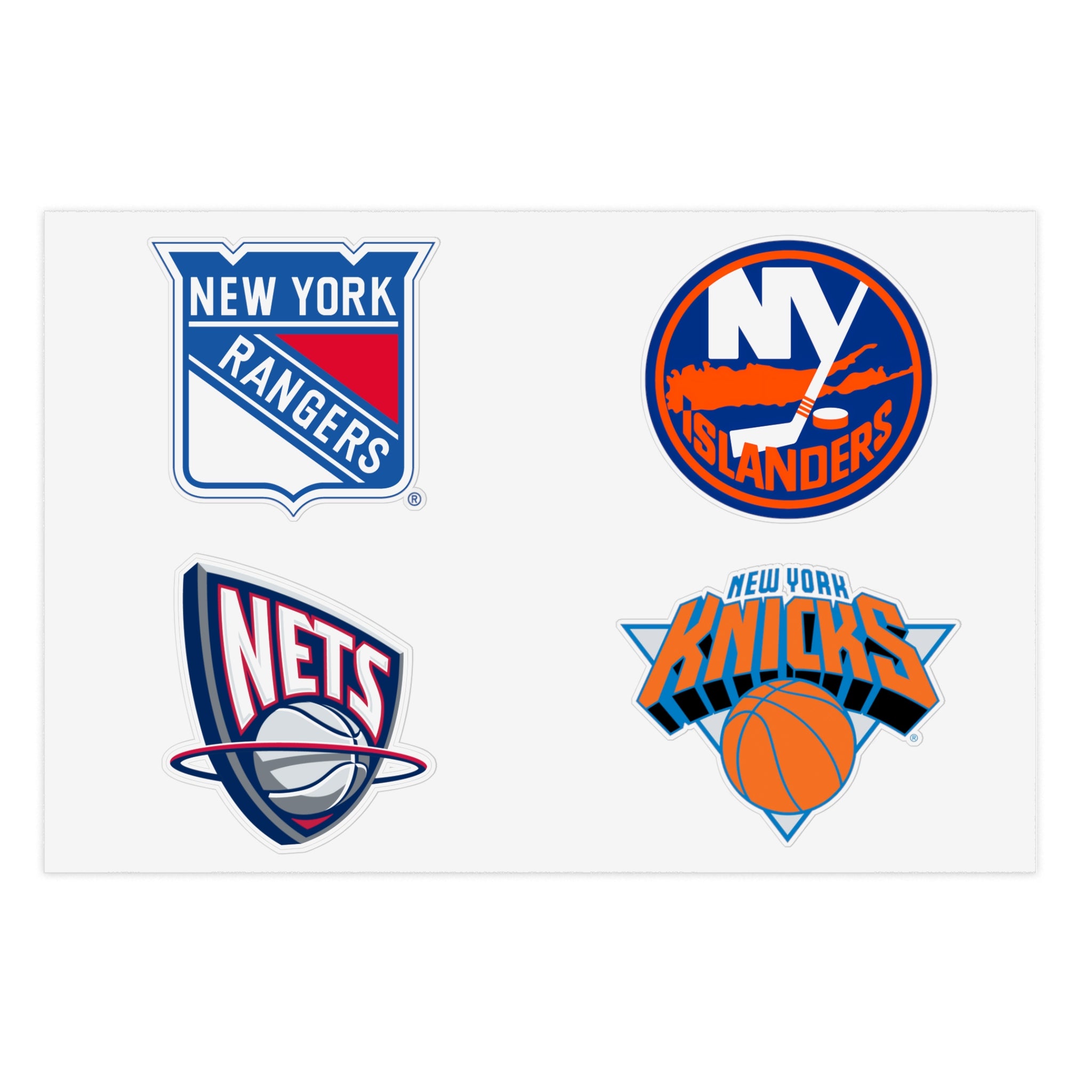New York Hockey & Basketball Team Sticker Sheet – 5pcs (Rangers, Islanders, Nets, Knicks)
