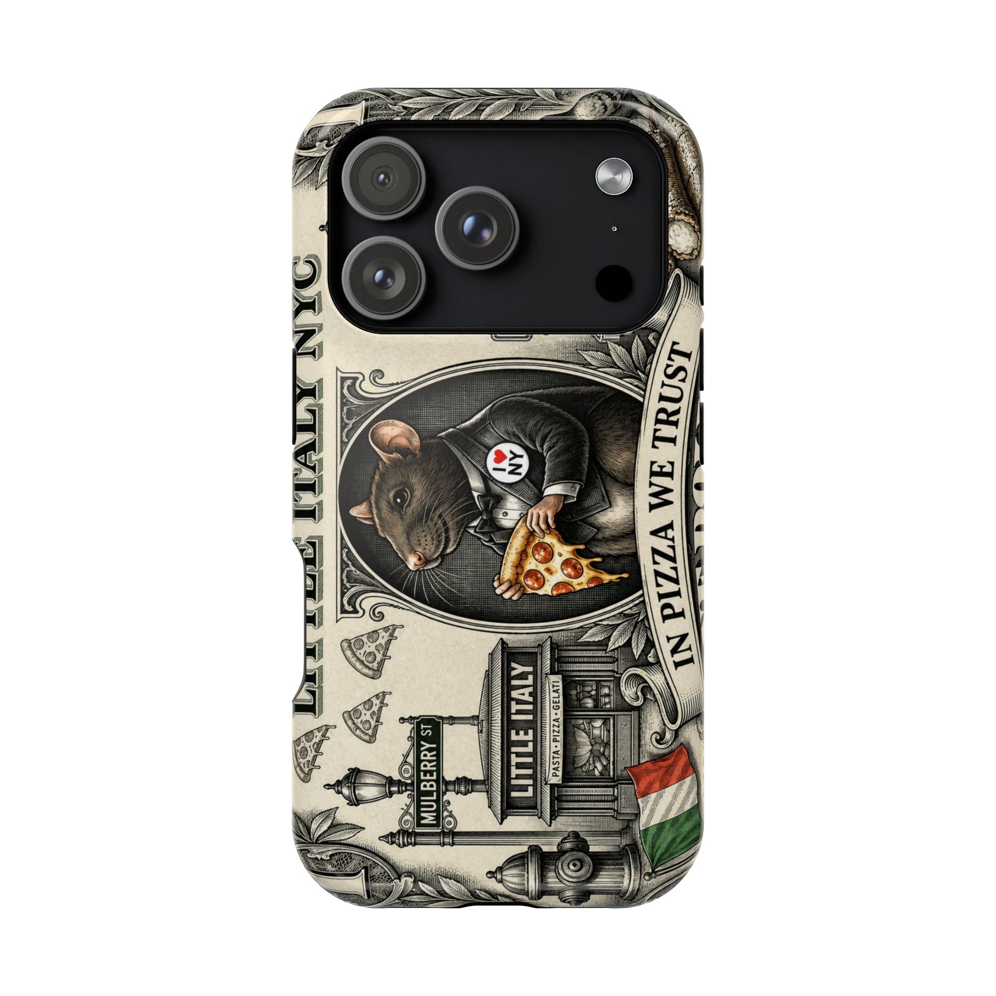 Little Italy NY Phone Case — 'In Pizza We Trust' Italy Rat Art Magnetic Impact-Resistant Case