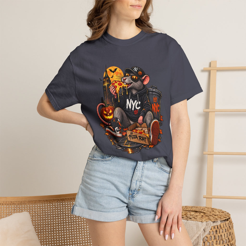 NYC Pizza Rat Halloween T-Shirt — Cute Urban Rat with Pizza & Pumpkins