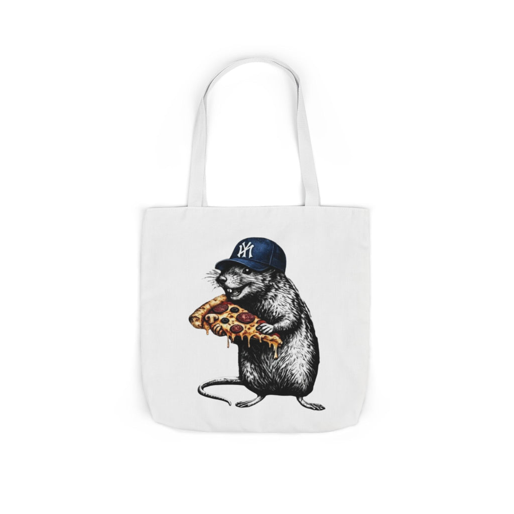 Canvas Tote — Cool Rat Wearing Yankees Cap Eating Pizza Print