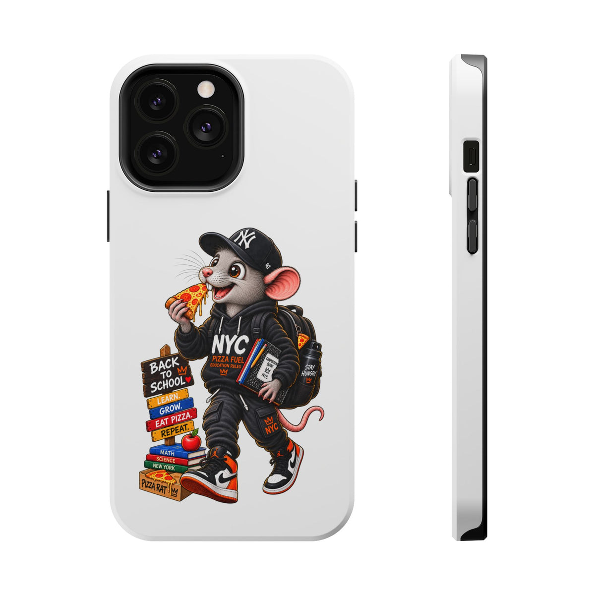 NYC Street Rat Phone Case – Magnetic Impact-Resistant iPhone Case with Back-to-School Pizza Design