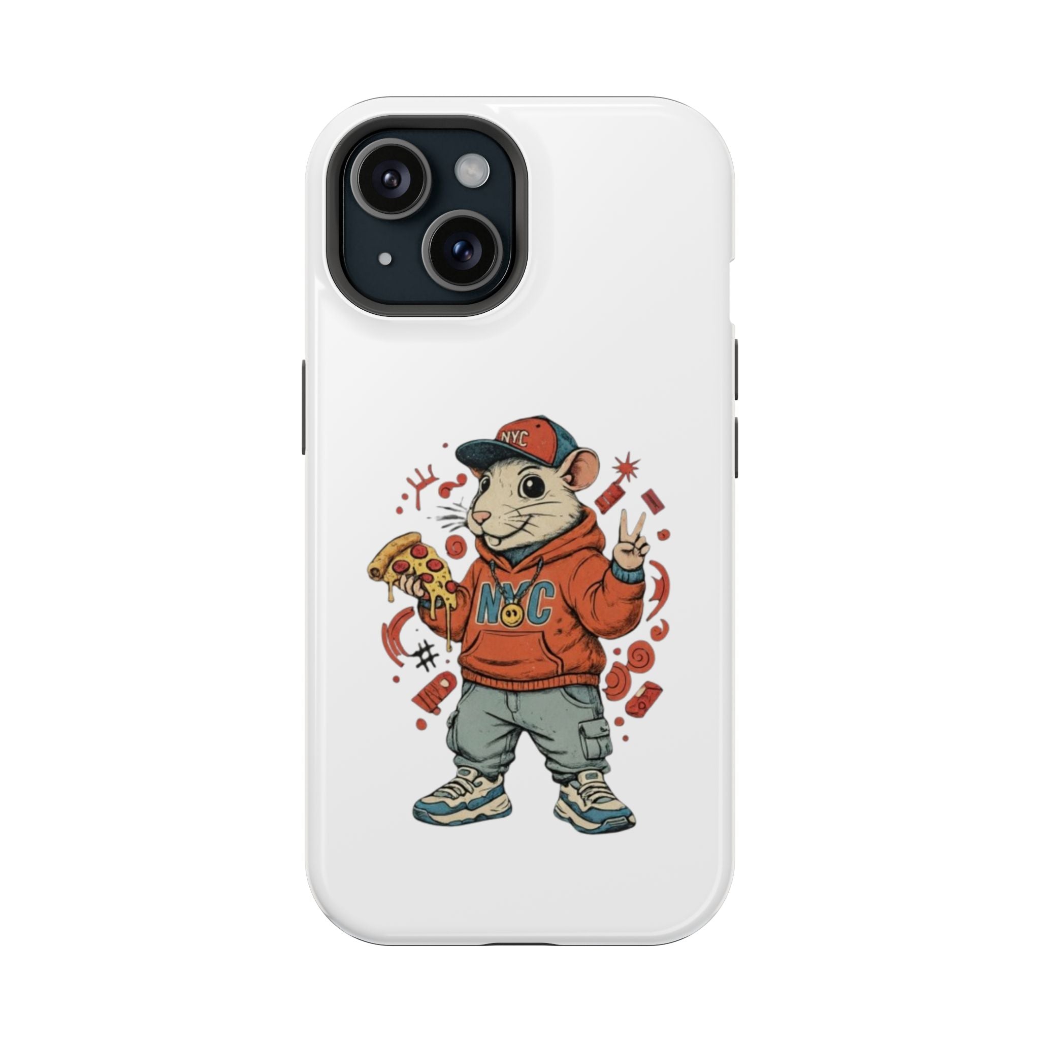 Streetwear Pizza Rat Phone Case — Magnetic Impact‑Resistant iPhone Case with Pizza Skateboard Design