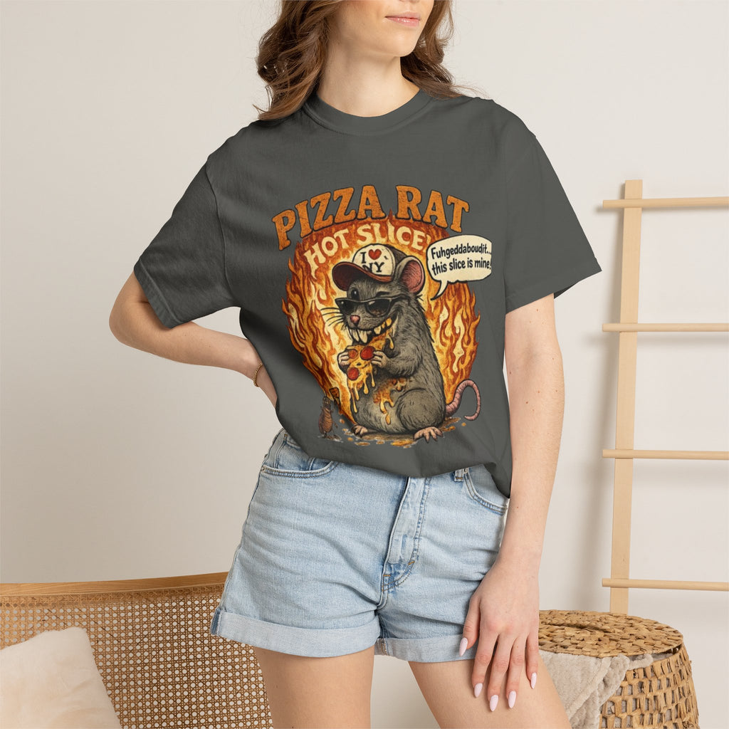 Pizza Rat Hot Slice T-Shirt — Funny Retro Rat Eating Pizza Graphic Tee