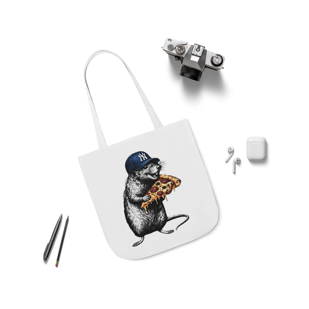 Canvas Tote — Cool Rat Wearing Yankees Cap Eating Pizza Print