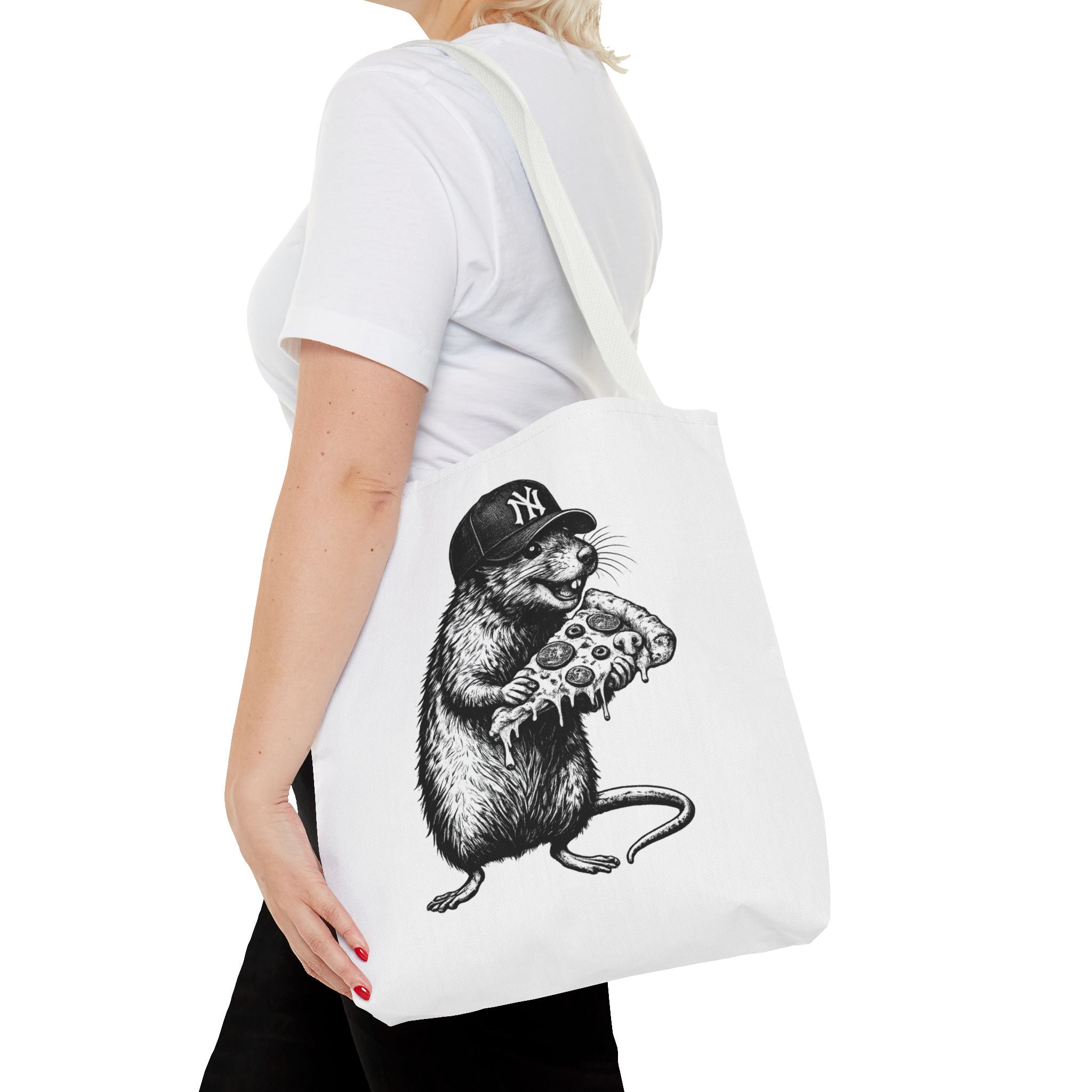 Pizza Rat Tote Bag — Cute NYC Rat Eating Pizza Canvas Tote