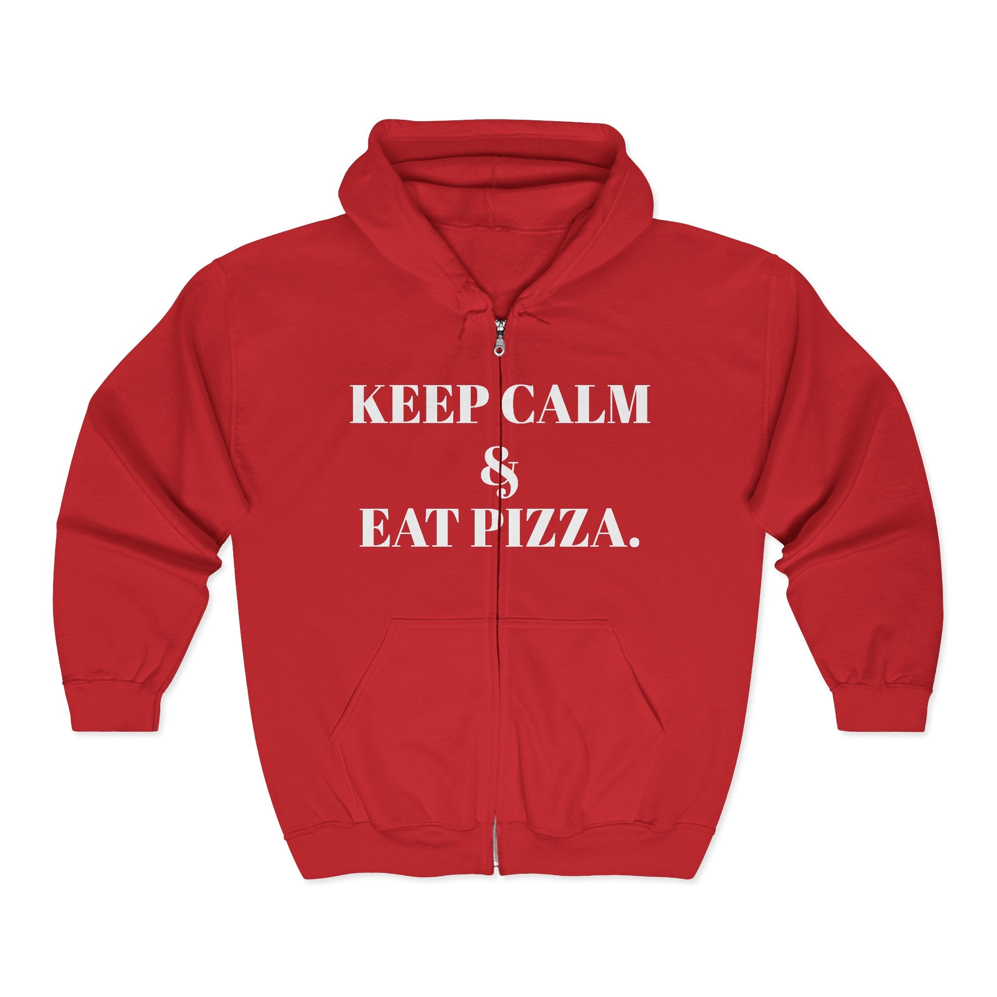 Keep Calm & Eat Pizza Zip Hoodie — Rat with Pizza Graphic Zip-Up Sweatshirt