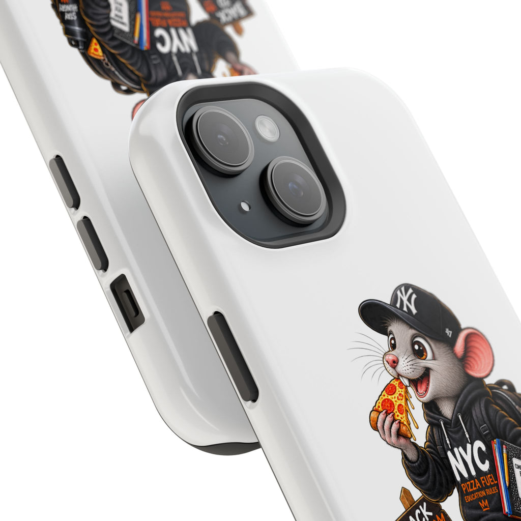 NYC Street Rat Phone Case – Magnetic Impact-Resistant iPhone Case with Back-to-School Pizza Design
