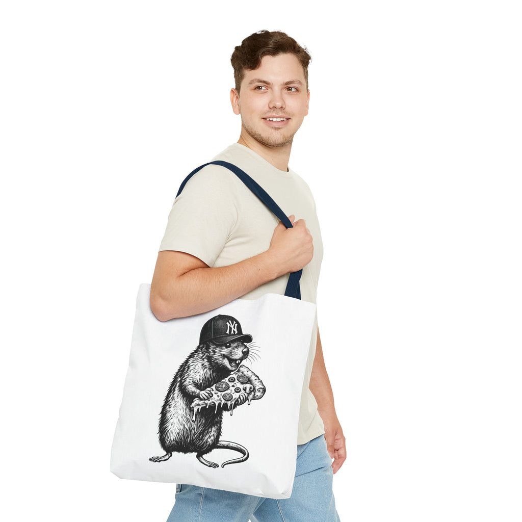 Pizza Rat Tote Bag — Cute NYC Rat Eating Pizza Canvas Tote