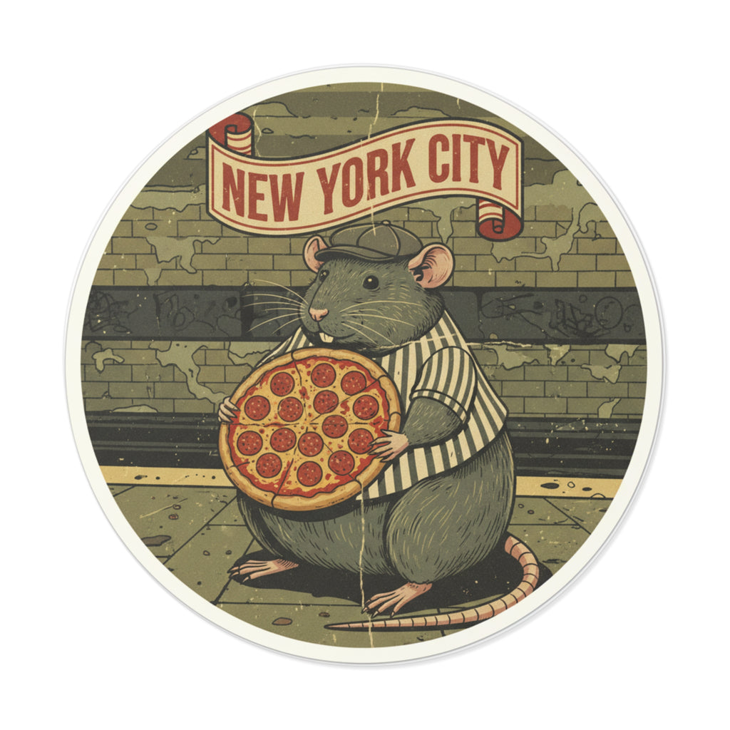 New York City Pizza Rat Round Vinyl Sticker — Retro Subway Art
