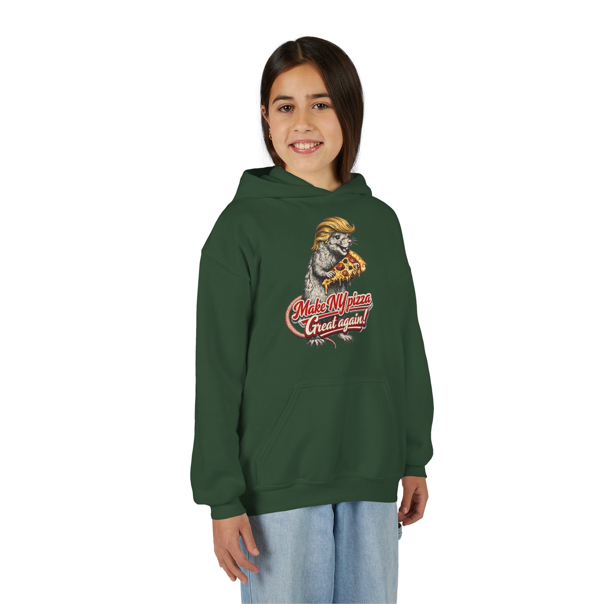 Youth Hoodie - "Make NY Pizza Great Again" Retro Pizza Lion Graphic