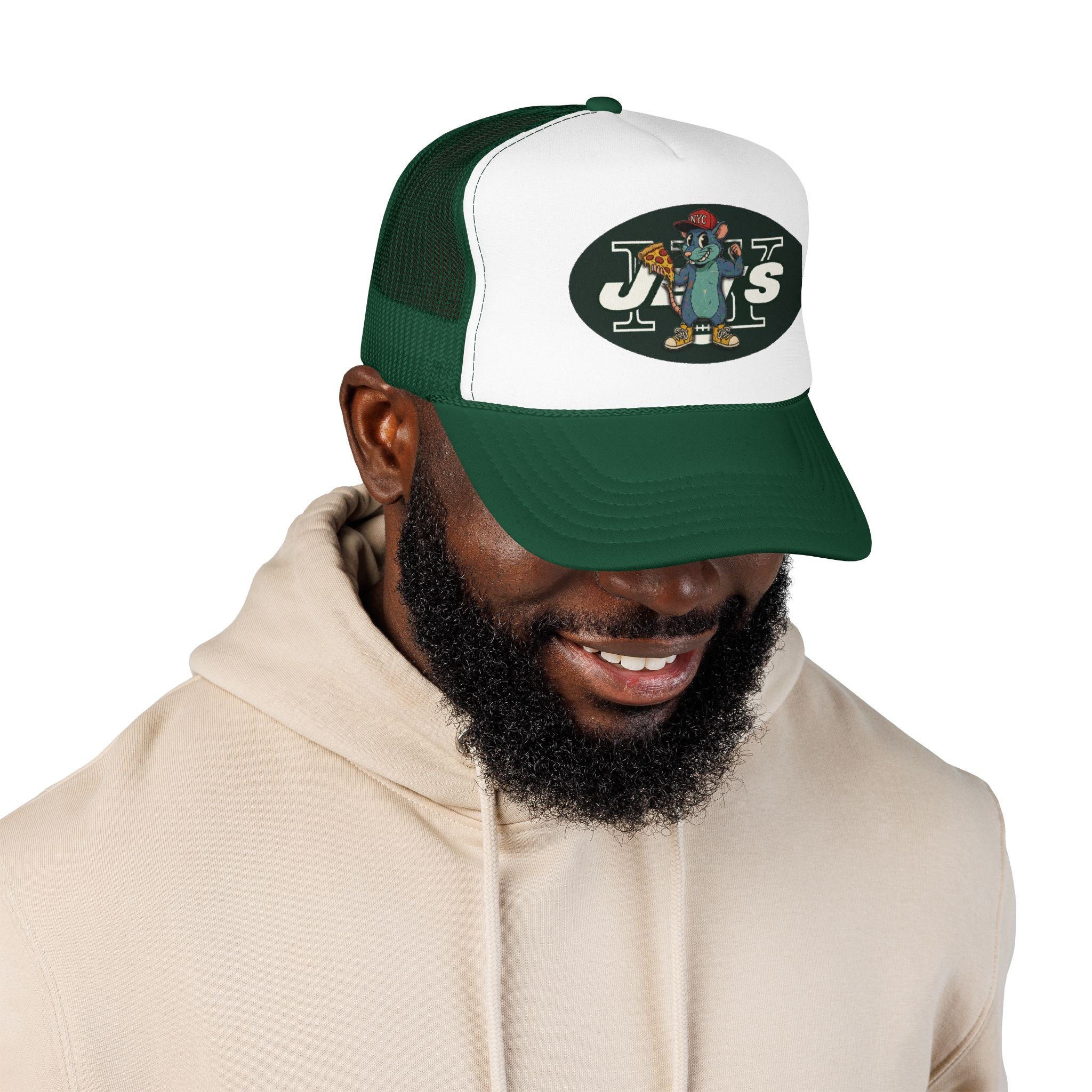 Rat Mascot Pizza Trucker Hat – Retro Sports Logo Foam Cap - NY Jets