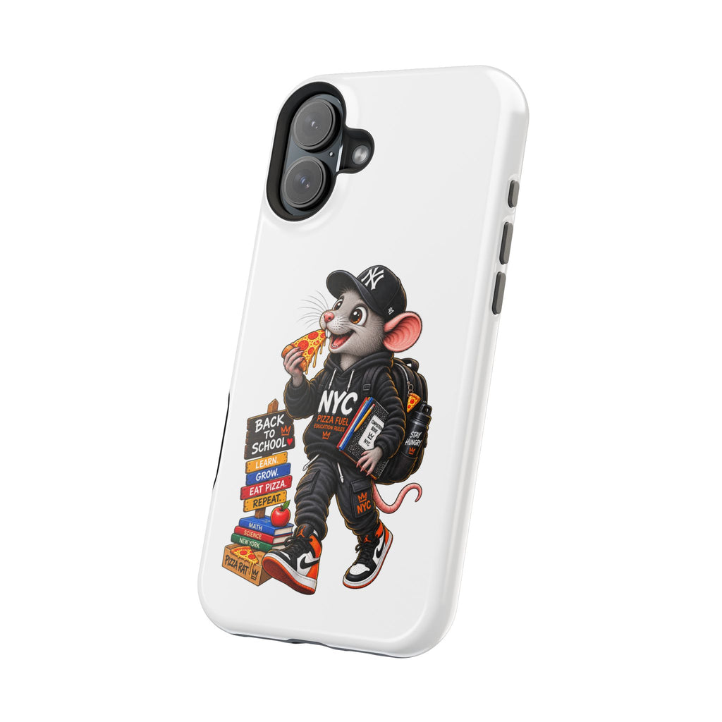 NYC Street Rat Phone Case – Magnetic Impact-Resistant iPhone Case with Back-to-School Pizza Design