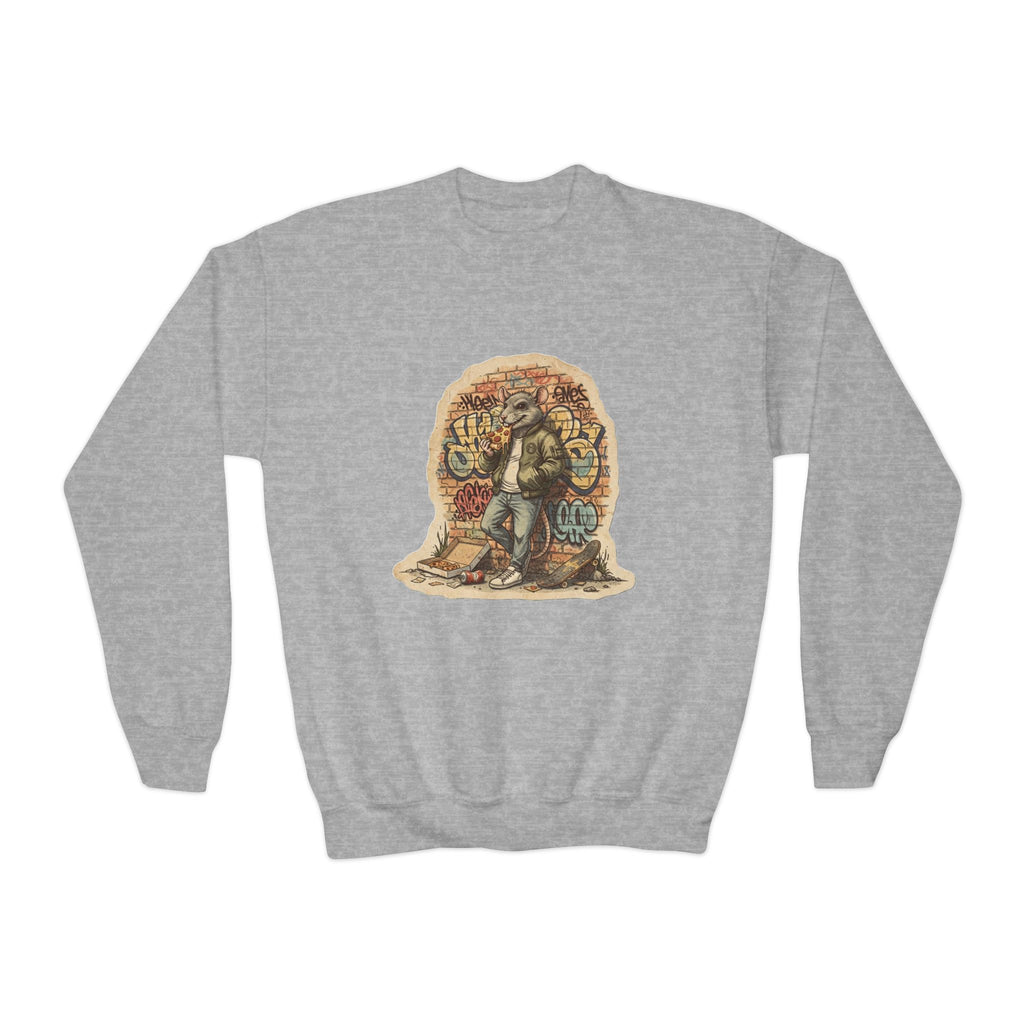 Youth Crewneck Sweatshirt — Vintage Explorer NY Rat Graphic