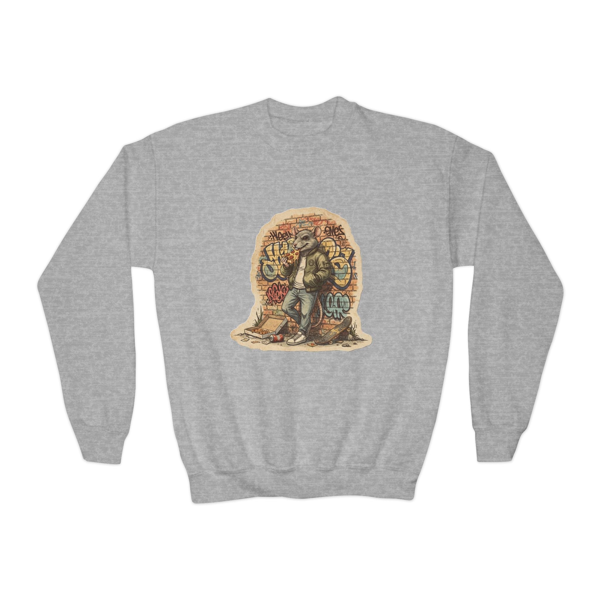 Youth Crewneck Sweatshirt — Vintage Explorer NY Rat Graphic