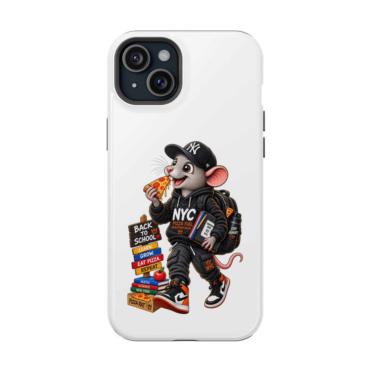 NYC Street Rat Phone Case – Magnetic Impact-Resistant iPhone Case with Back-to-School Pizza Design
