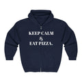 Keep Calm & Eat Pizza Zip Hoodie — Rat with Pizza Graphic Zip-Up Sweatshirt