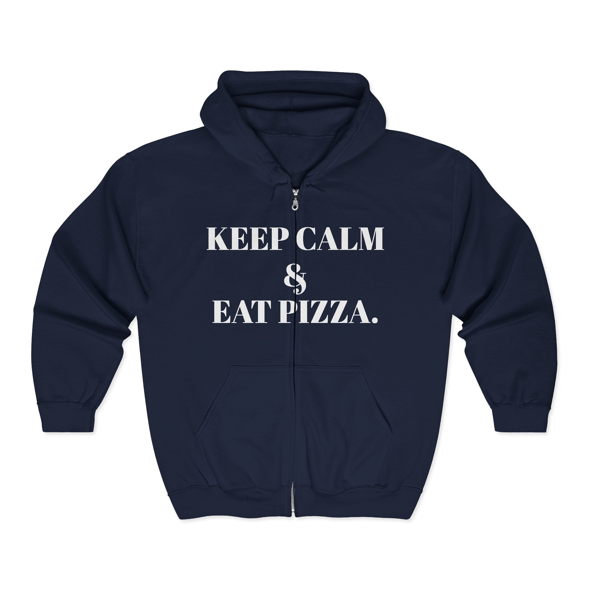 Keep Calm & Eat Pizza Zip Hoodie — Rat with Pizza Graphic Zip-Up Sweatshirt