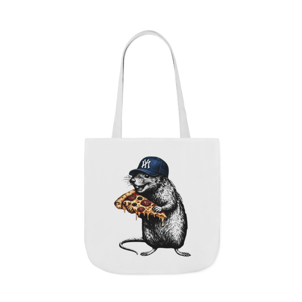 Canvas Tote — Cool Rat Wearing Yankees Cap Eating Pizza Print