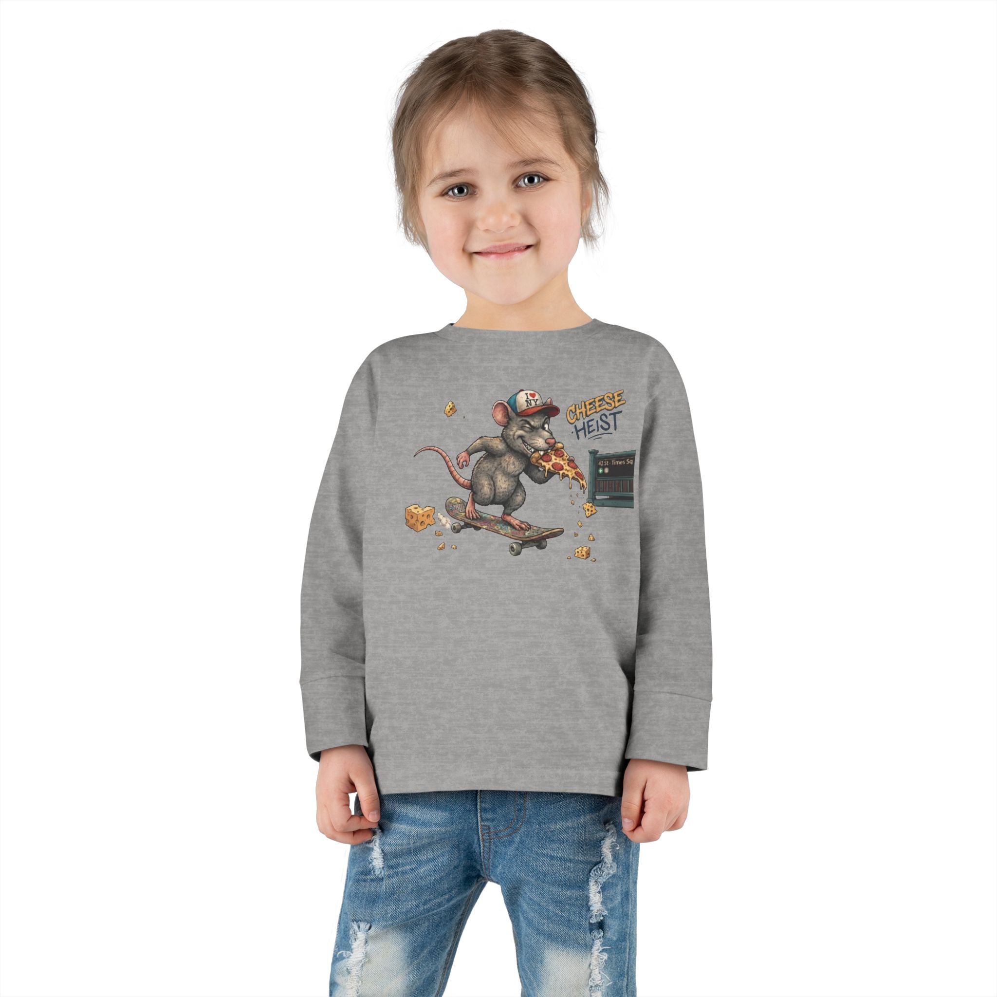Skateboard Rat Toddler Long Sleeve Tee — Cute Skater Mouse Graphic Shirt