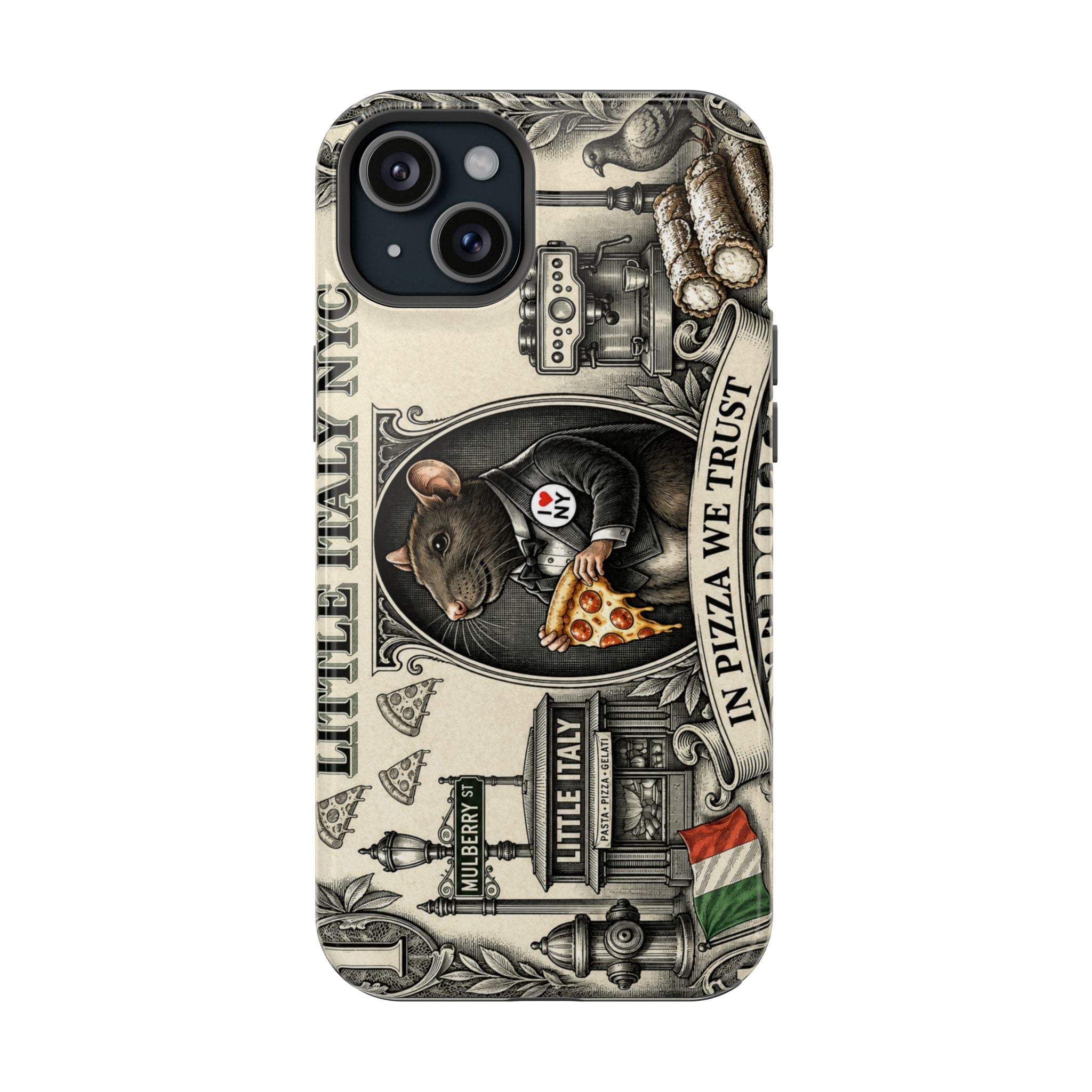 Little Italy NY Phone Case — 'In Pizza We Trust' Italy Rat Art Magnetic Impact-Resistant Case
