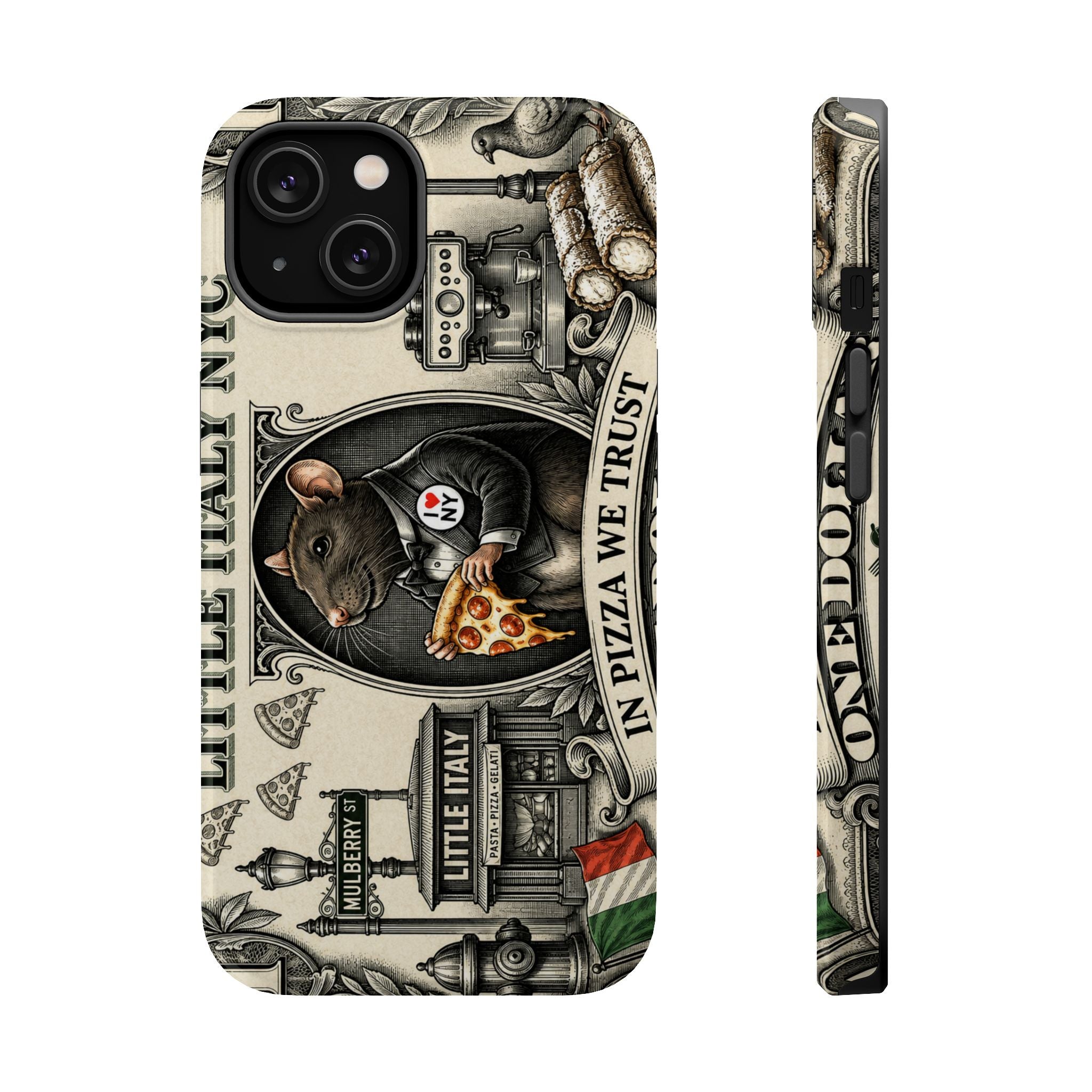 Little Italy NY Phone Case — 'In Pizza We Trust' Italy Rat Art Magnetic Impact-Resistant Case