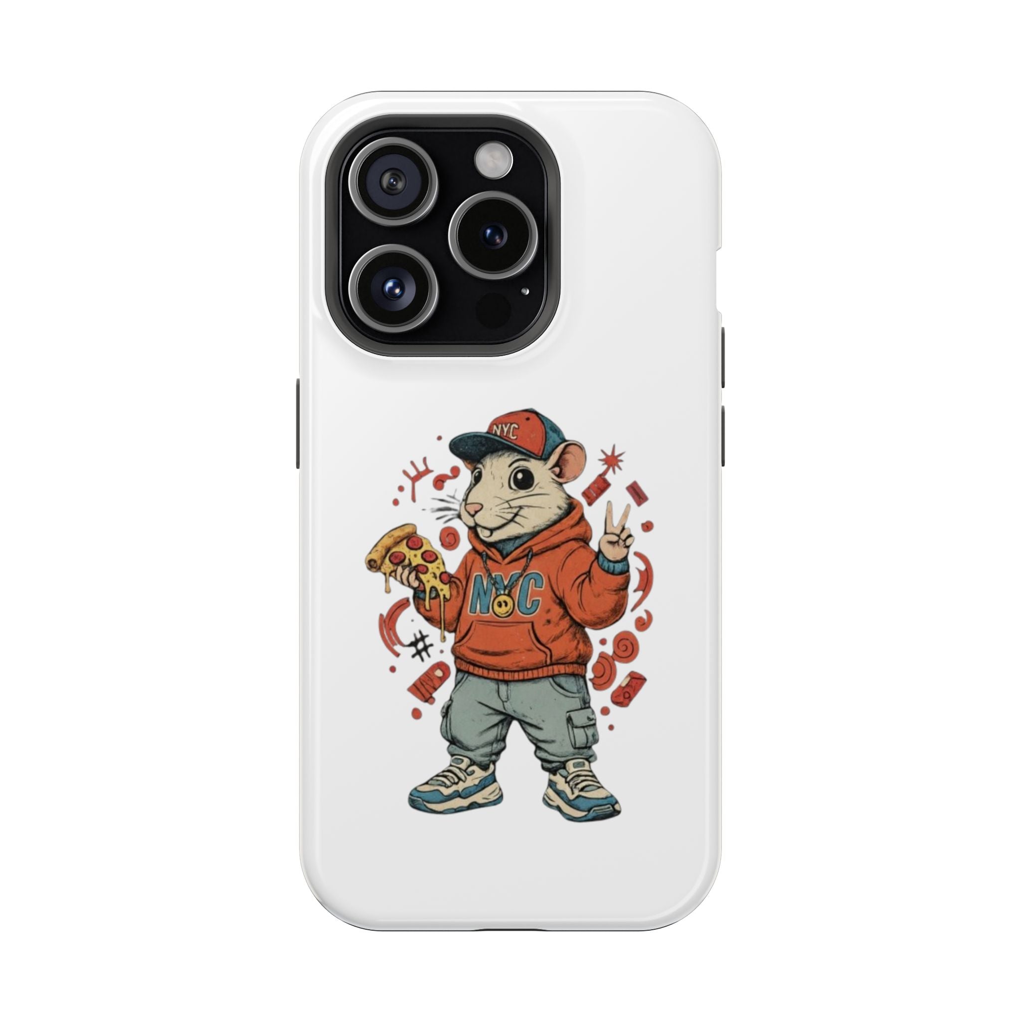 Streetwear Pizza Rat Phone Case — Magnetic Impact‑Resistant iPhone Case with Pizza Skateboard Design