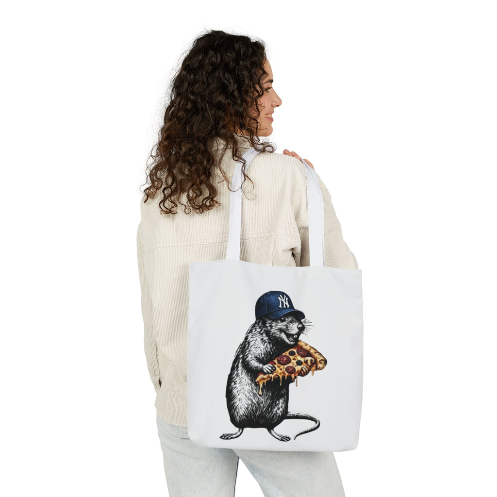 Canvas Tote — Cool Rat Wearing Yankees Cap Eating Pizza Print