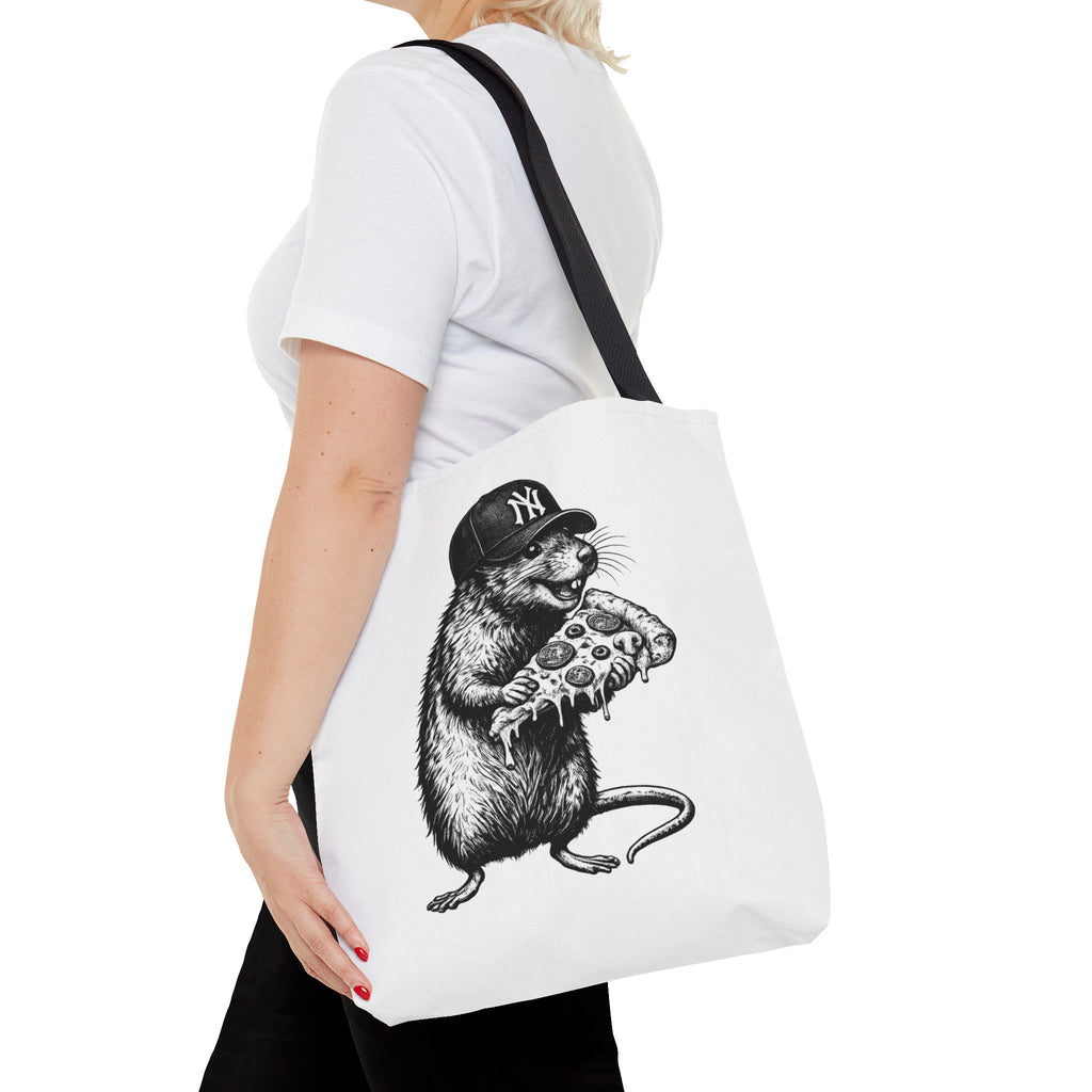 Pizza Rat Tote Bag — Cute NYC Rat Eating Pizza Canvas Tote