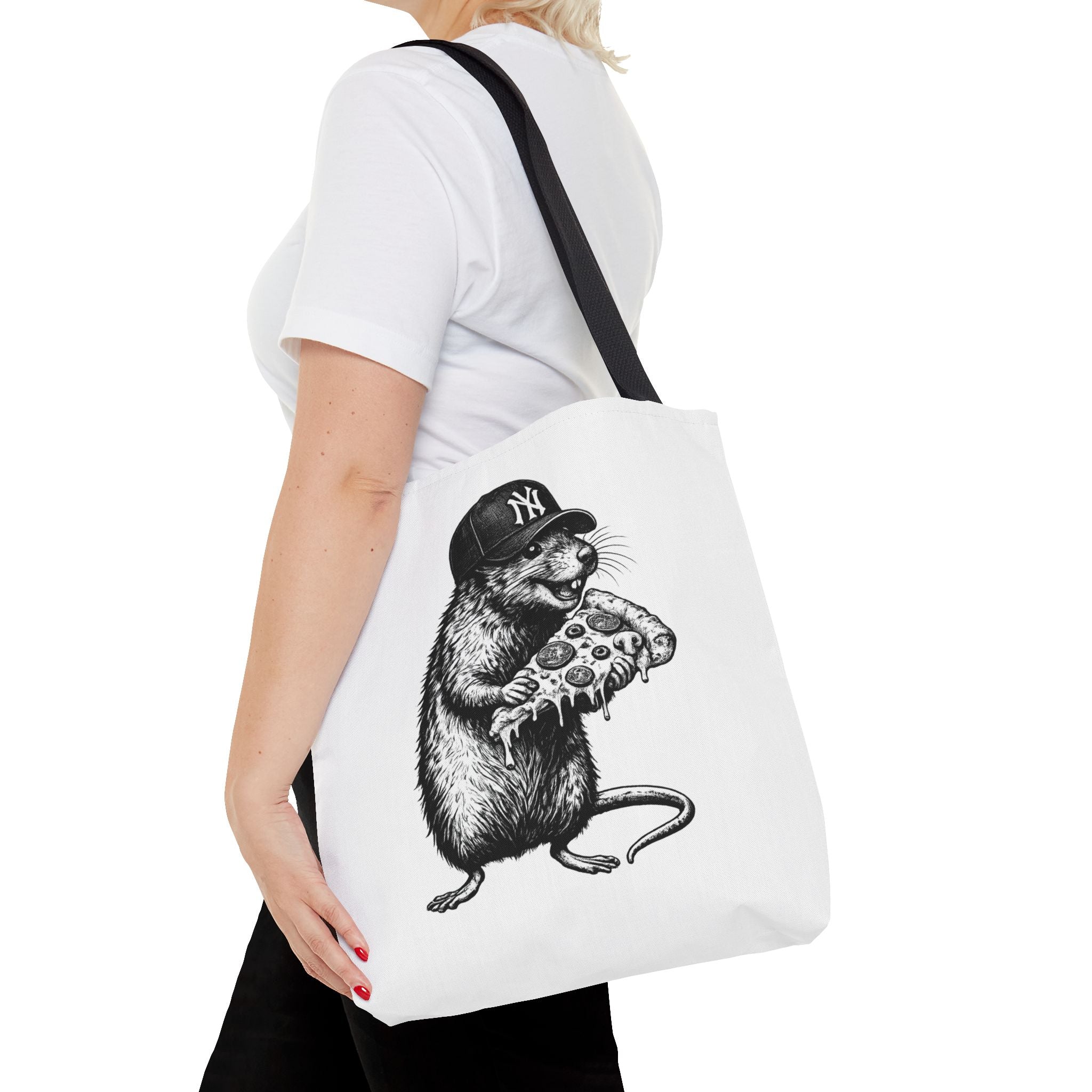 Pizza Rat Tote Bag — Cute NYC Rat Eating Pizza Canvas Tote