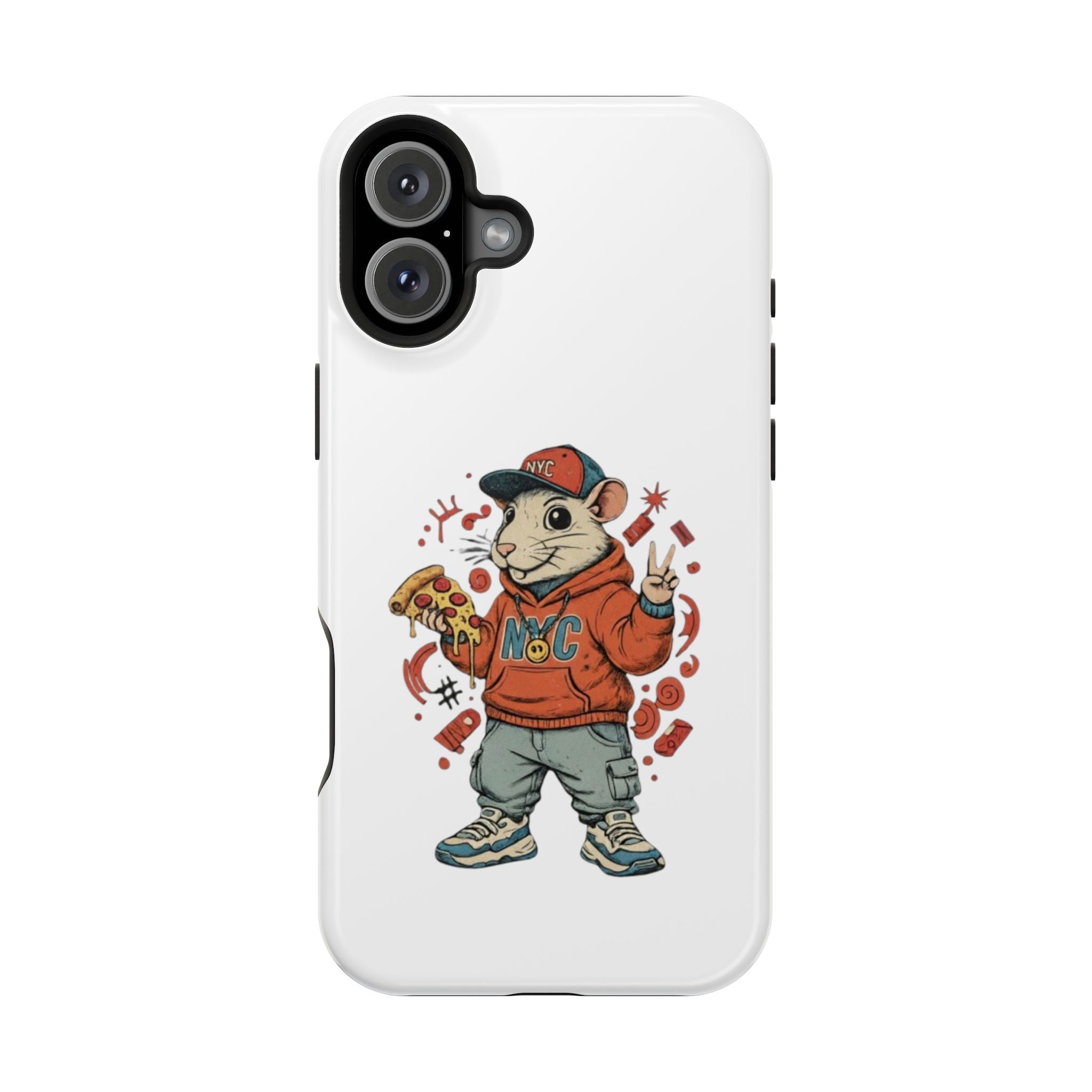 Streetwear Pizza Rat Phone Case — Magnetic Impact‑Resistant iPhone Case with Pizza Skateboard Design
