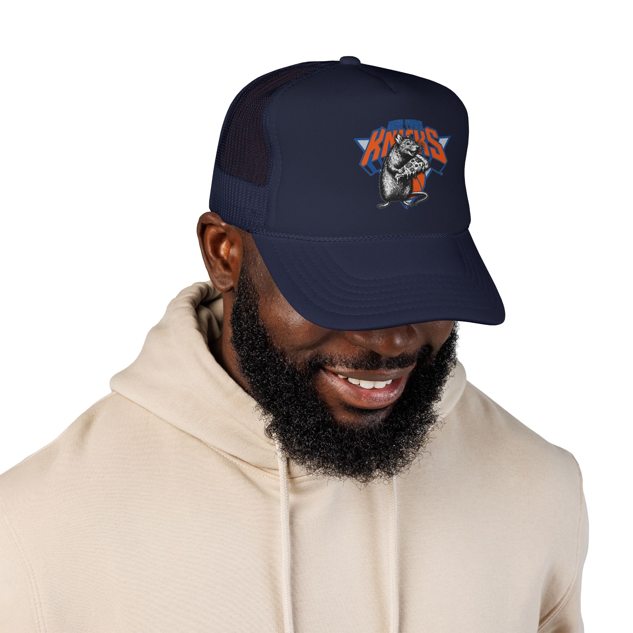 Vintage Skate Rat Foam Trucker Hat – Retro Skateboarding Logo Cap - NY Knicks