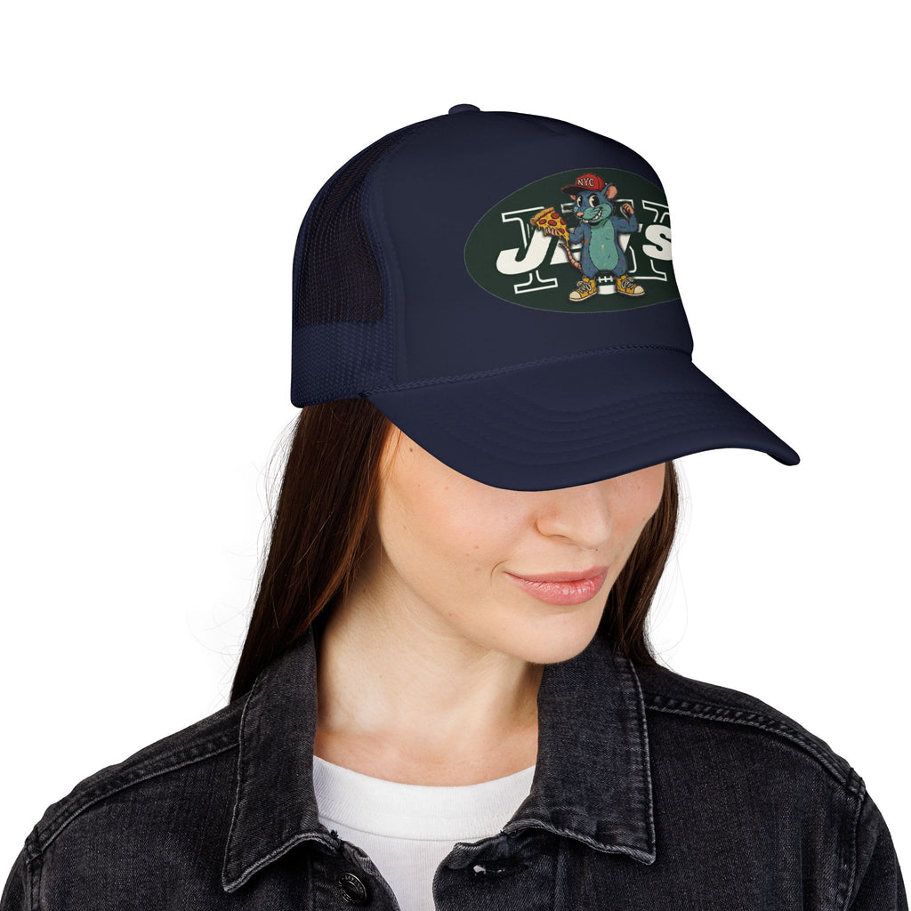 Rat Mascot Pizza Trucker Hat – Retro Sports Logo Foam Cap - NY Jets