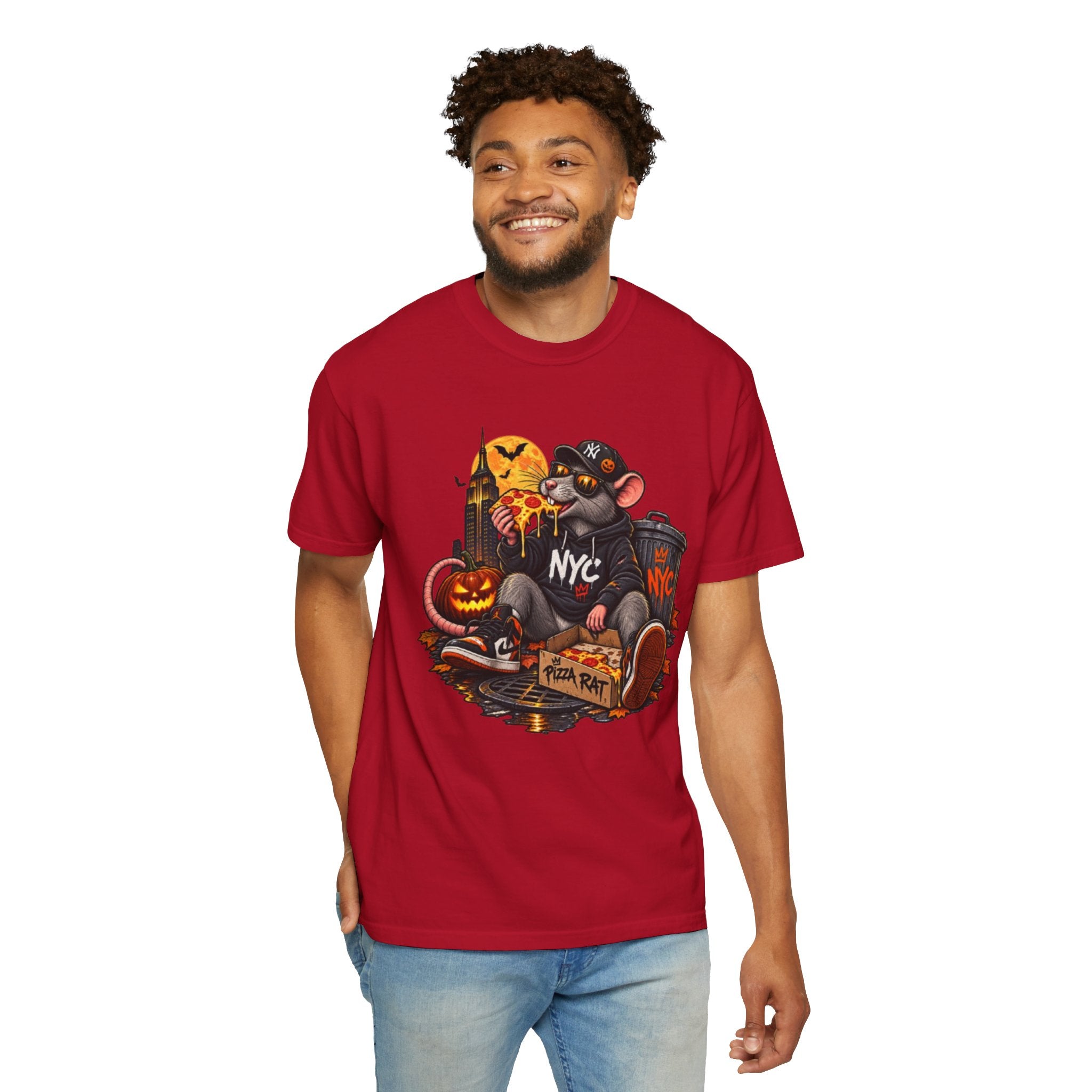 NYC Pizza Rat Halloween T-Shirt — Cute Urban Rat with Pizza & Pumpkins