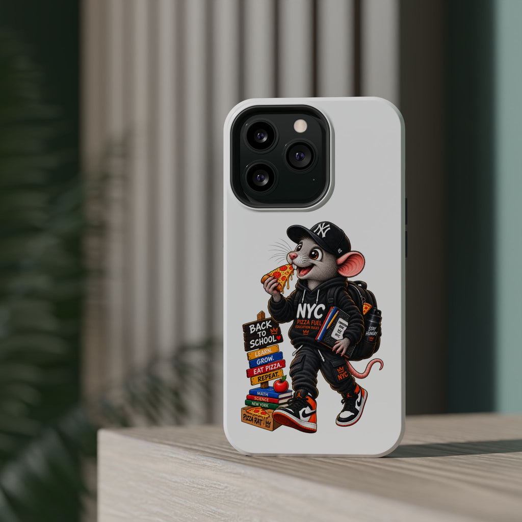 NYC Street Rat Phone Case – Magnetic Impact-Resistant iPhone Case with Back-to-School Pizza Design