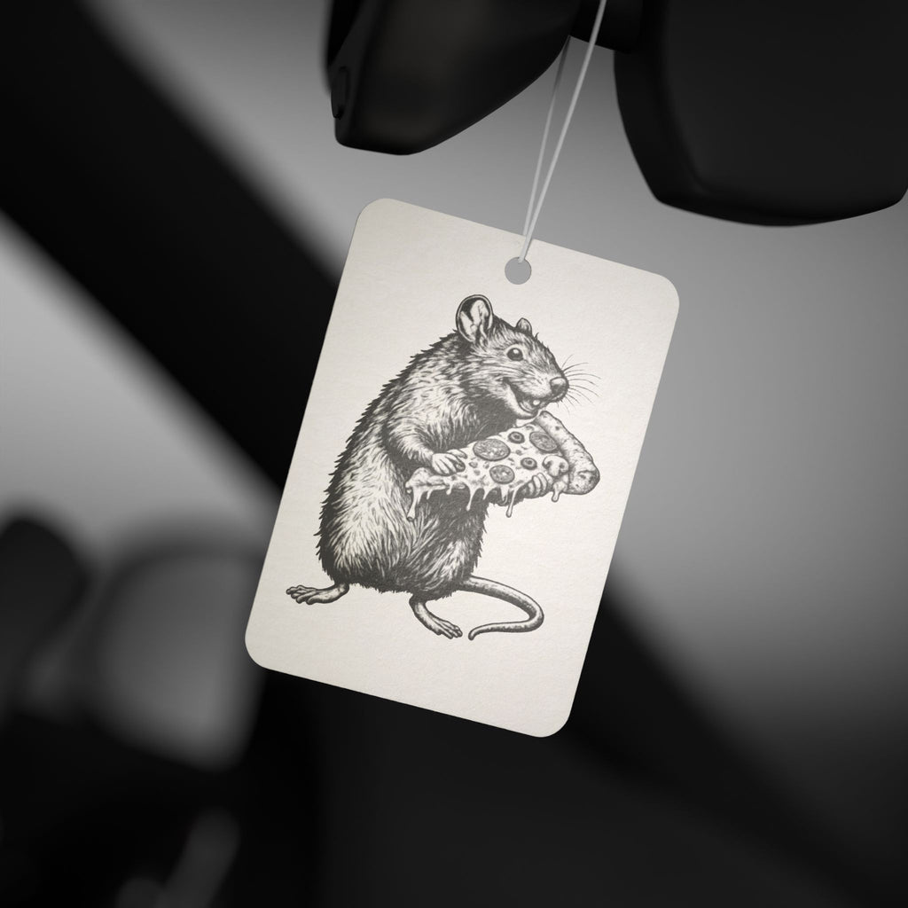 Rat Holding Pizza Car Air Freshener — Vintage Illustration Scented Ornament