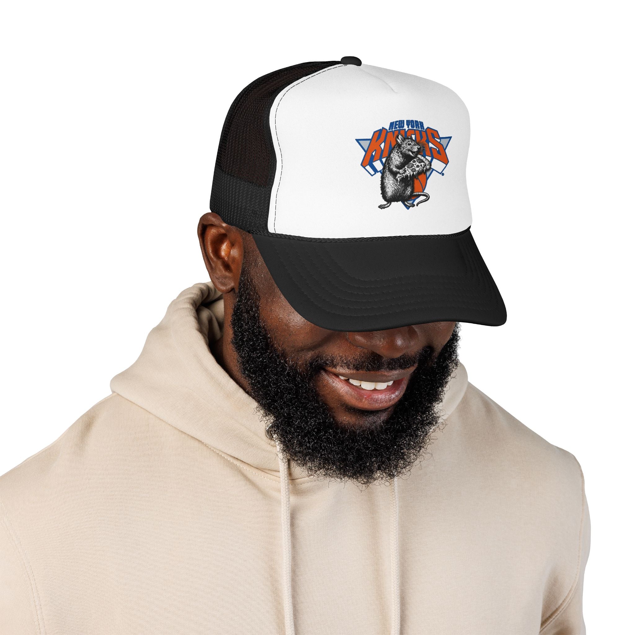 Vintage Skate Rat Foam Trucker Hat – Retro Skateboarding Logo Cap - NY Knicks