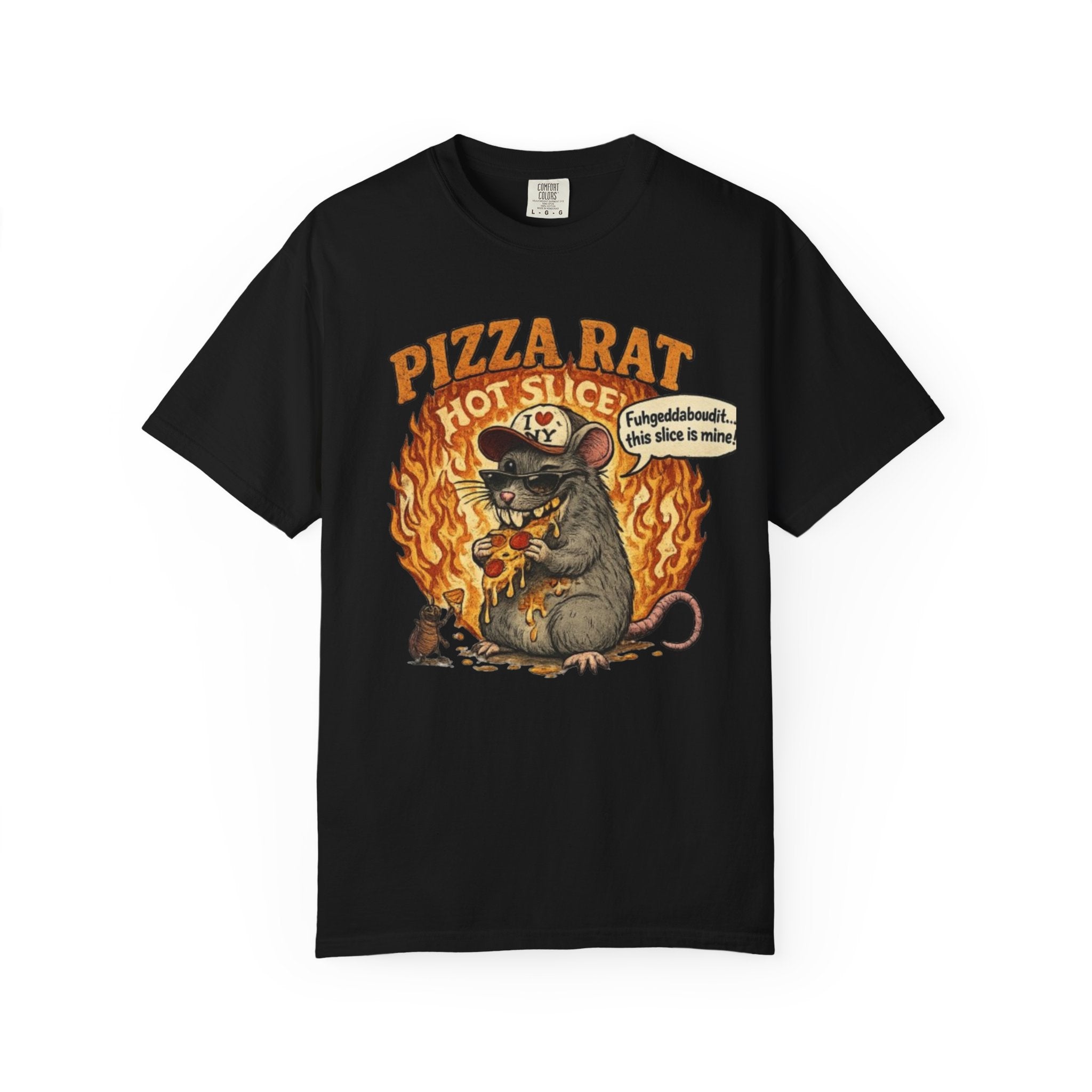 Pizza Rat Hot Slice T-Shirt — Funny Retro Rat Eating Pizza Graphic Tee