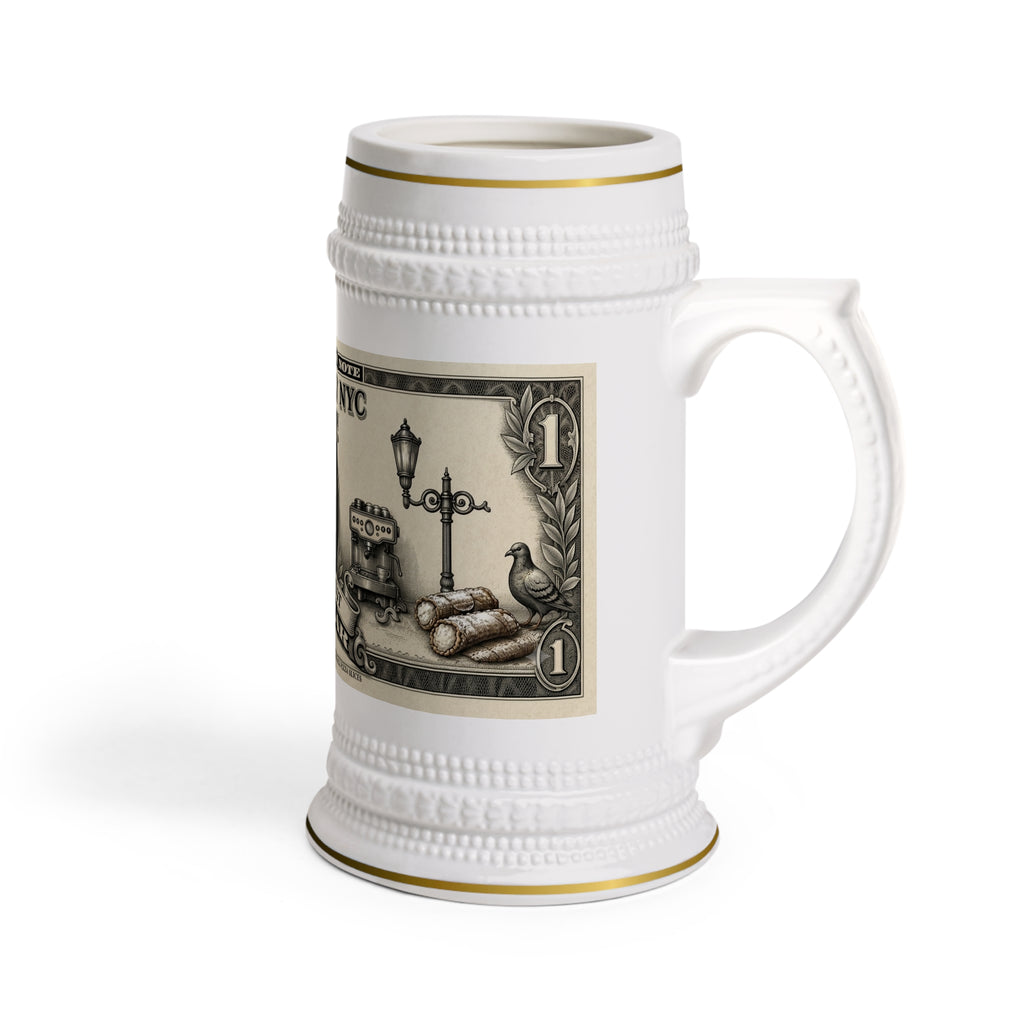 Little Italy Beer Stein Mug — "In Pizza We Trust" Novelty Ceramic Stein