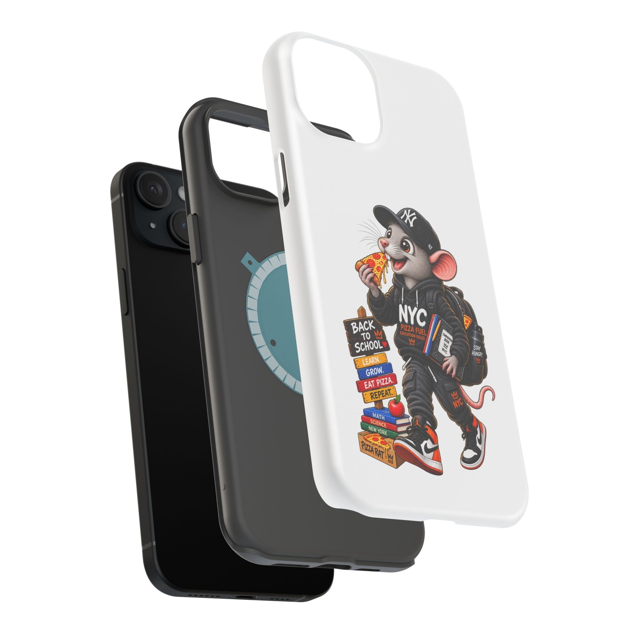 NYC Street Rat Phone Case – Magnetic Impact-Resistant iPhone Case with Back-to-School Pizza Design