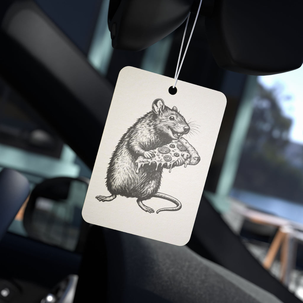 Rat Holding Pizza Car Air Freshener — Vintage Illustration Scented Ornament